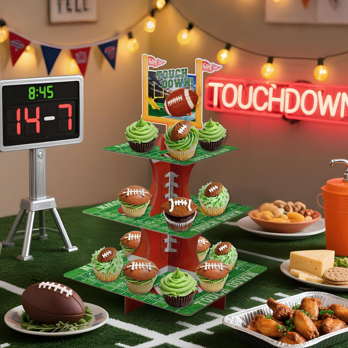 Gatherfun Football Touchdown Cupcake Stand - for Football Theme Birthday & Tailgate Party, Football Party Decorations