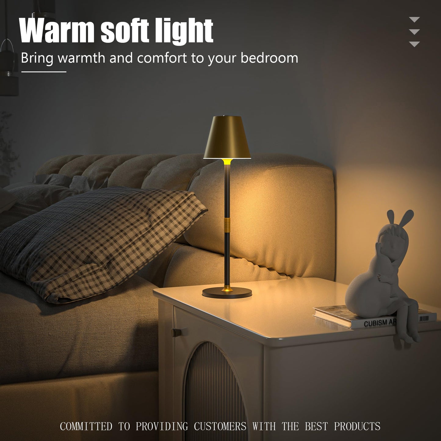 Timjorman 2-Pack Cordless Table Lamps - 5000mAh Rechargeable Battery Operated Desk Lamp, 3-Level Dimmable LED Night Light for Bedroom, Dining, Restaurant - Metal Design(Gold&Black 2-Pack)