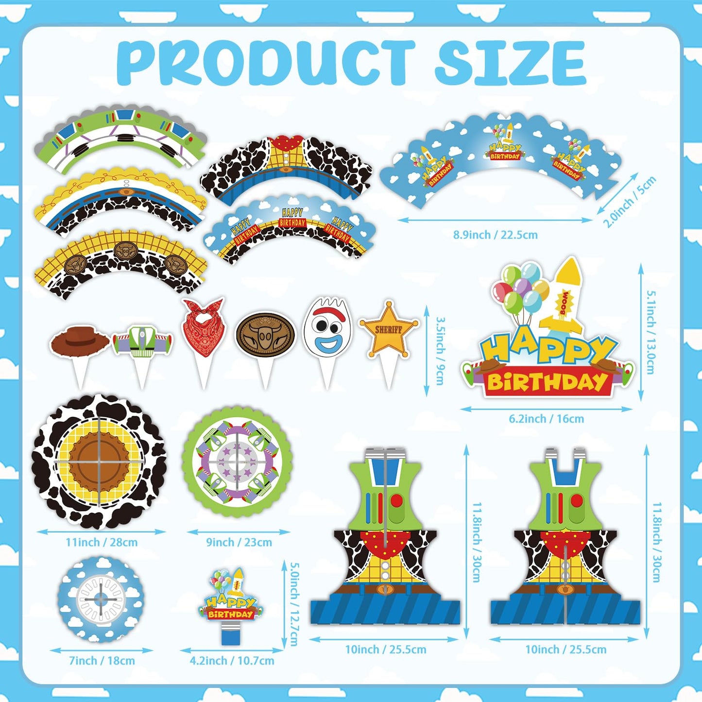 26Pcs Cartoon Story Birthday Party Decorations Including Cake Stand Cupcake Wrappers Cupcake Topper Cake Topper