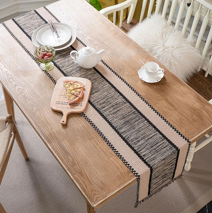 Natural Jute Table Runner, Burlap Style Table Runner, Rustic Farmhouse Table Runner Country Vintage for Wedding, Party Table Decorations, Boho Décor Black Hemp 14x48 inch TAB28