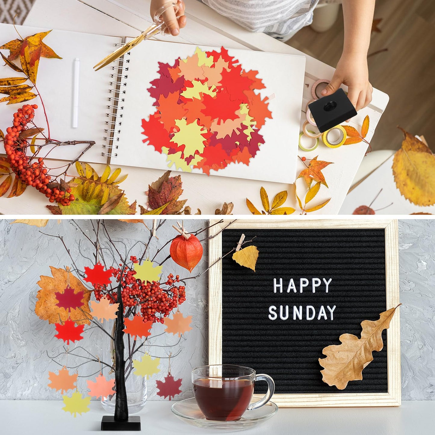 Briwooody 24” Thanksgiving Gratitude Tree with Leaves Kit Seasonal Holiday Decoration with Writing Pen Hemp Rope DIY Fall Decorations Craft Kit for Autumn Home Desktop Thanksgiving Decor(Maple Leaf)