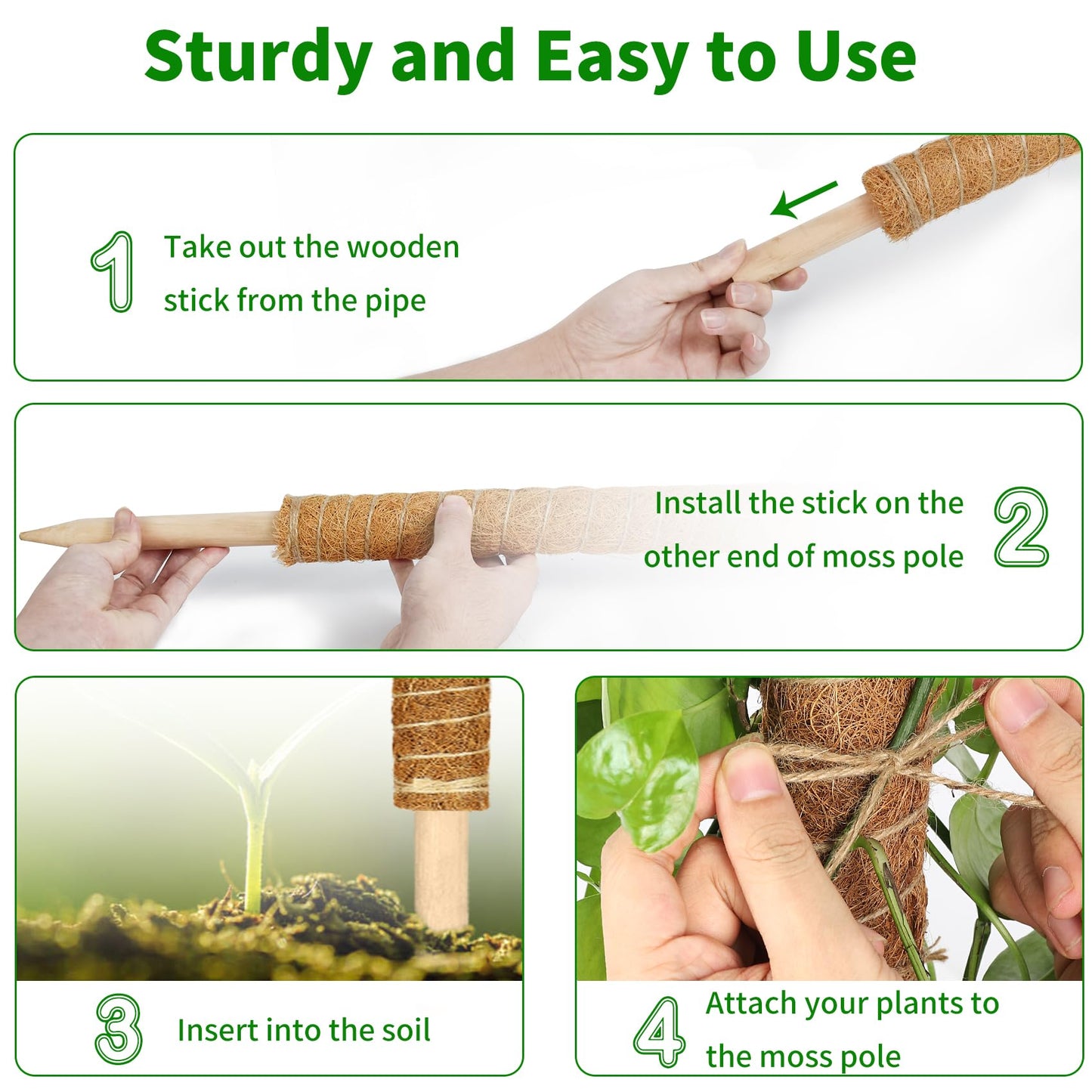 ALENEY Moss Pole, 4 Pack 17inch Monstera Plant Support Stackable Moss Poles for Plants, Coir Totem Pole Tall Moss Pole for Climbing Plants, Sphagnum, Indoor Potted Plants - Can Stacked Up to 56’’