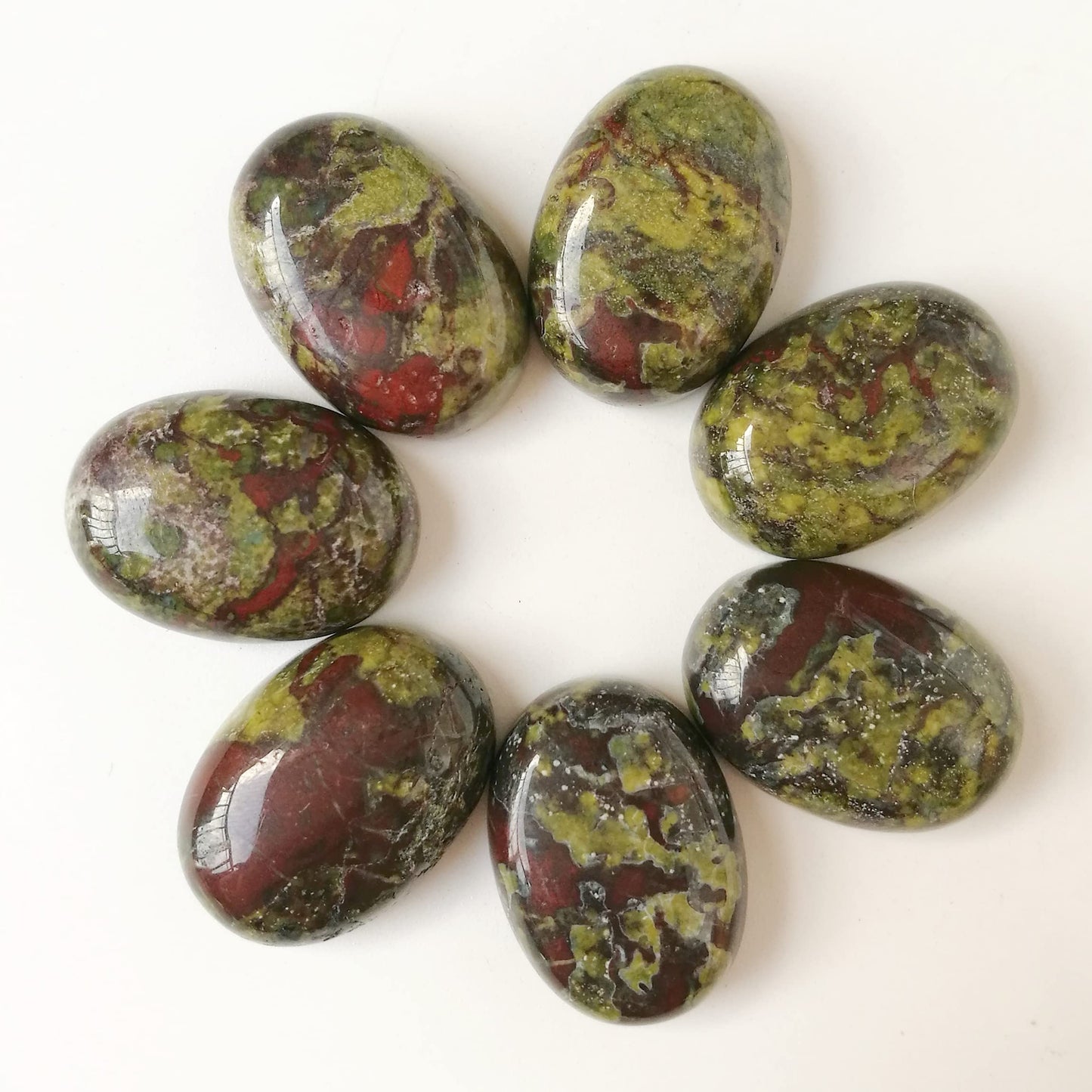 Bacatgem 7 Pcs Dragon Blood Jasper Oval Cabochons Flatback Crystal Stone Gemstones Beads for Jewelry Making DIY,18x13mm
