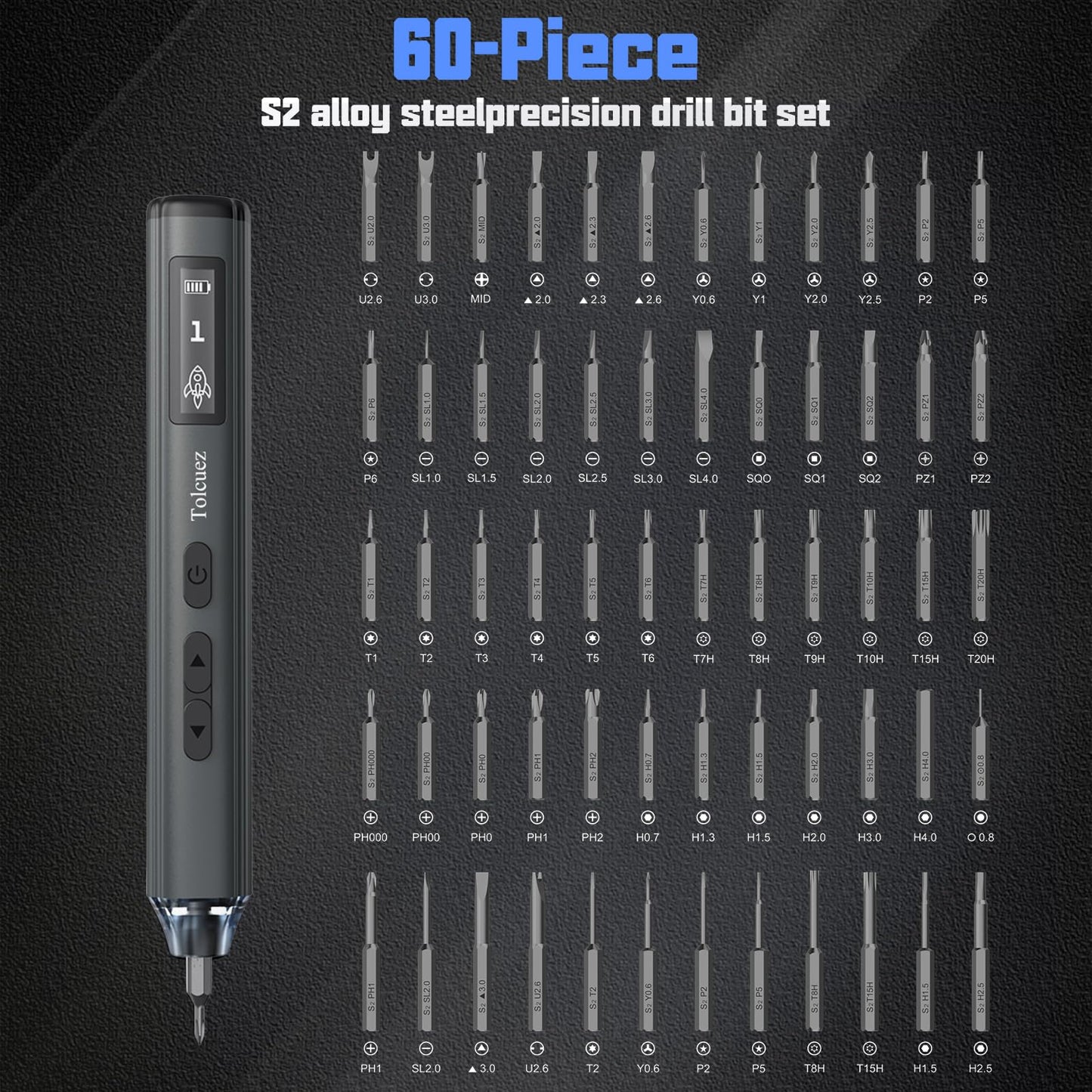 Mini Electric Screwdriver Set,Max 0.5N.m Power Screwdriver,5 Torque Settings & 60 Magnetic Bits,Precision Mini Screwdriver Set,Rechargeable Repair Tool for PC,RC Car,Laptop & iPhone