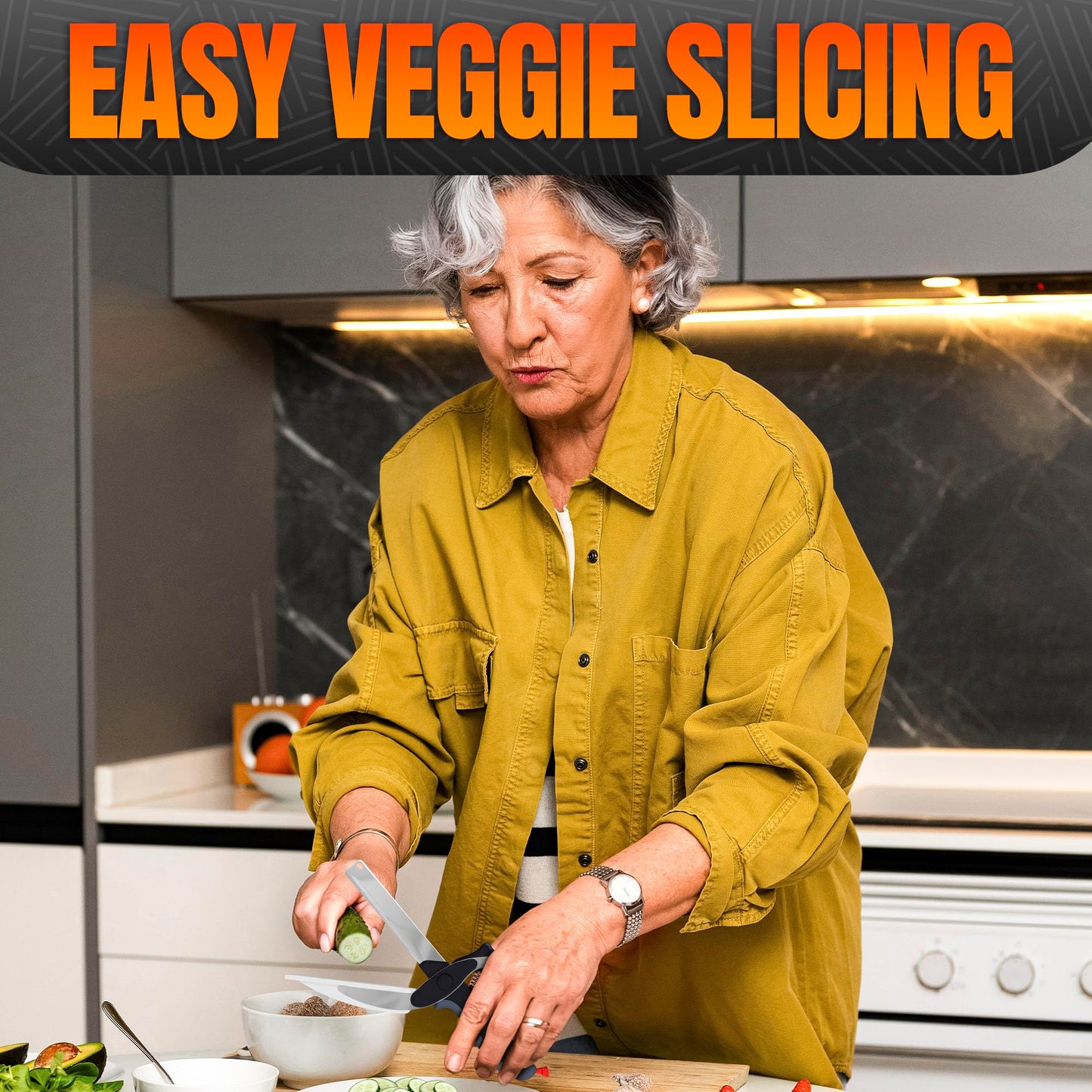 2 in 1 Cutting Board Scissors for Food - 9.6" Detachable Cheese Scissors with Cutting Board and Stainless Steel Blade - Easy-to-Use Veggie Cutter with Safety Lock, Suitable for Fruits and Vegetables