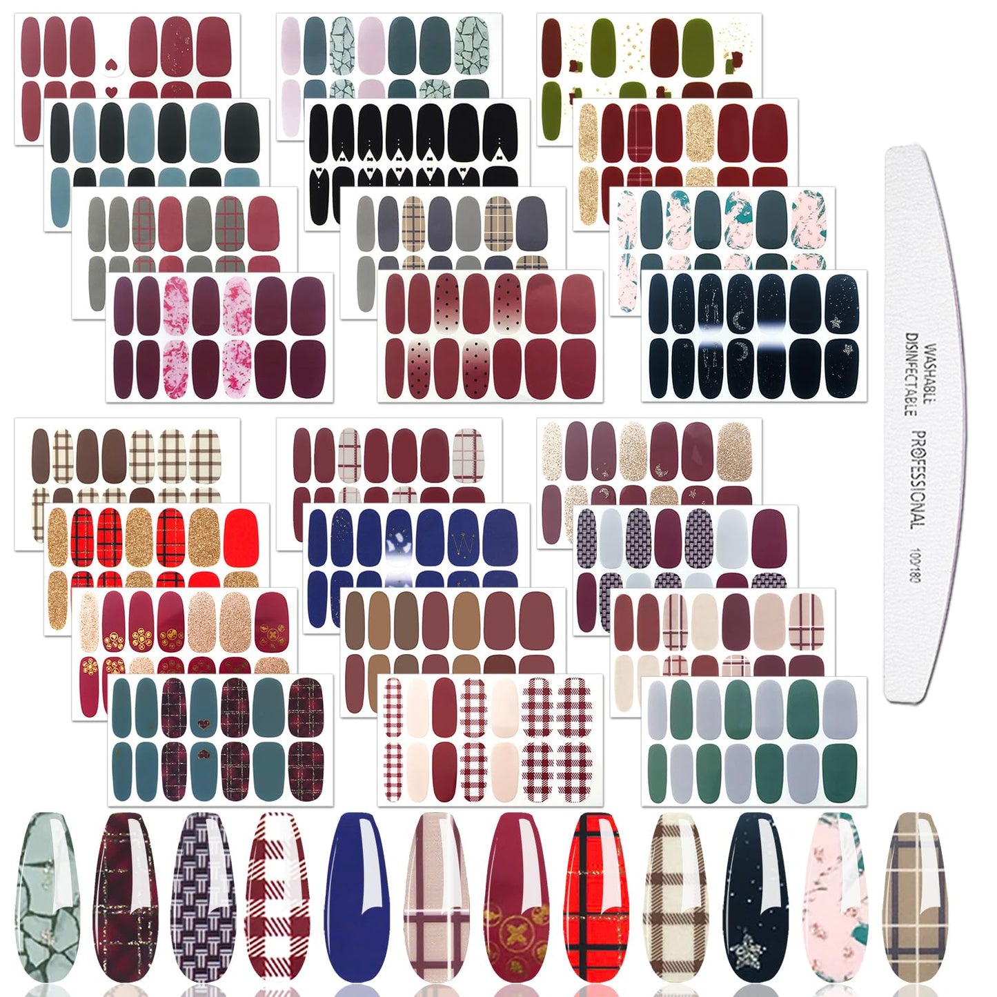 JERCLITY 24 Sheets Nail Polish Strips Wraps with Nail File Self-Adhesive Nail Stickers Gel Nail Strips for Women Girls