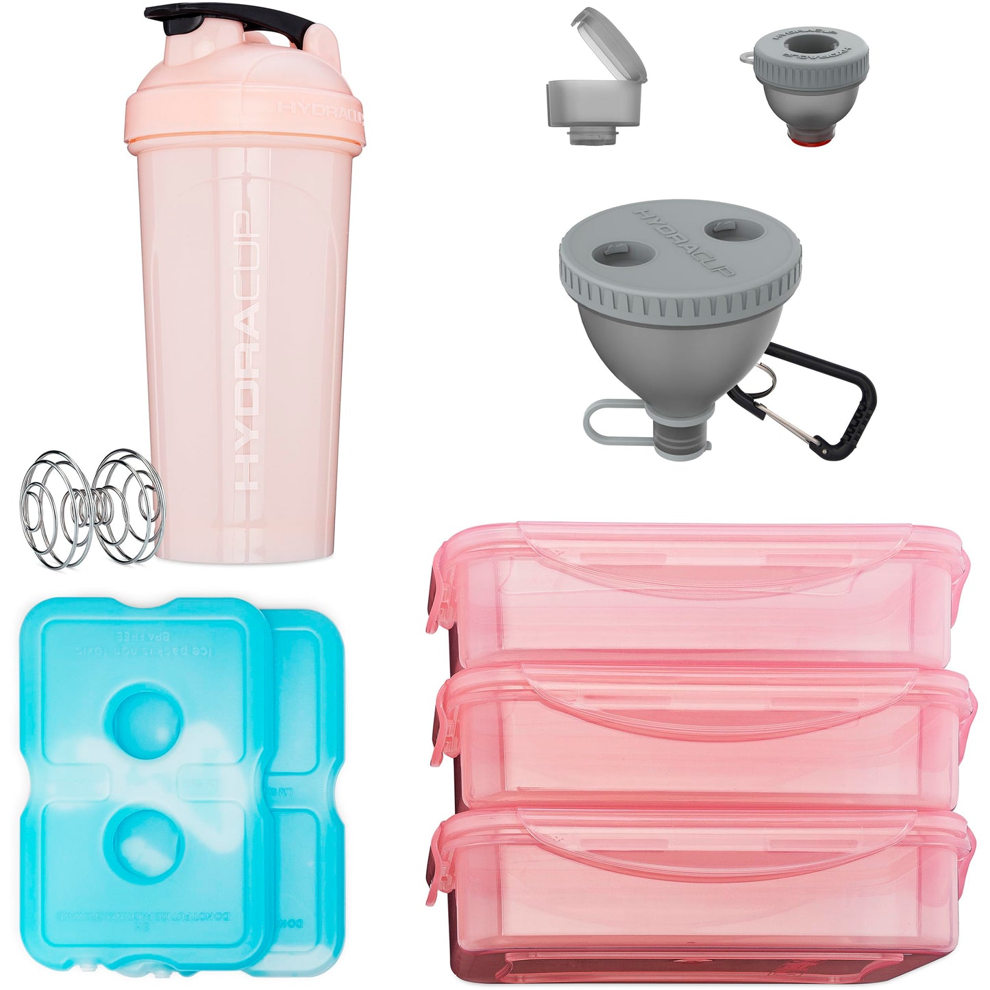 Hydra Cup Meal Prep Bag, Lunch Bag with Containers Included, Insulated Lunch Box with Containers, Meal Prep Lunch Bag with Shaker Bottle, Ice Packs, Cup Holder & Trolley Sleeve (Pink)