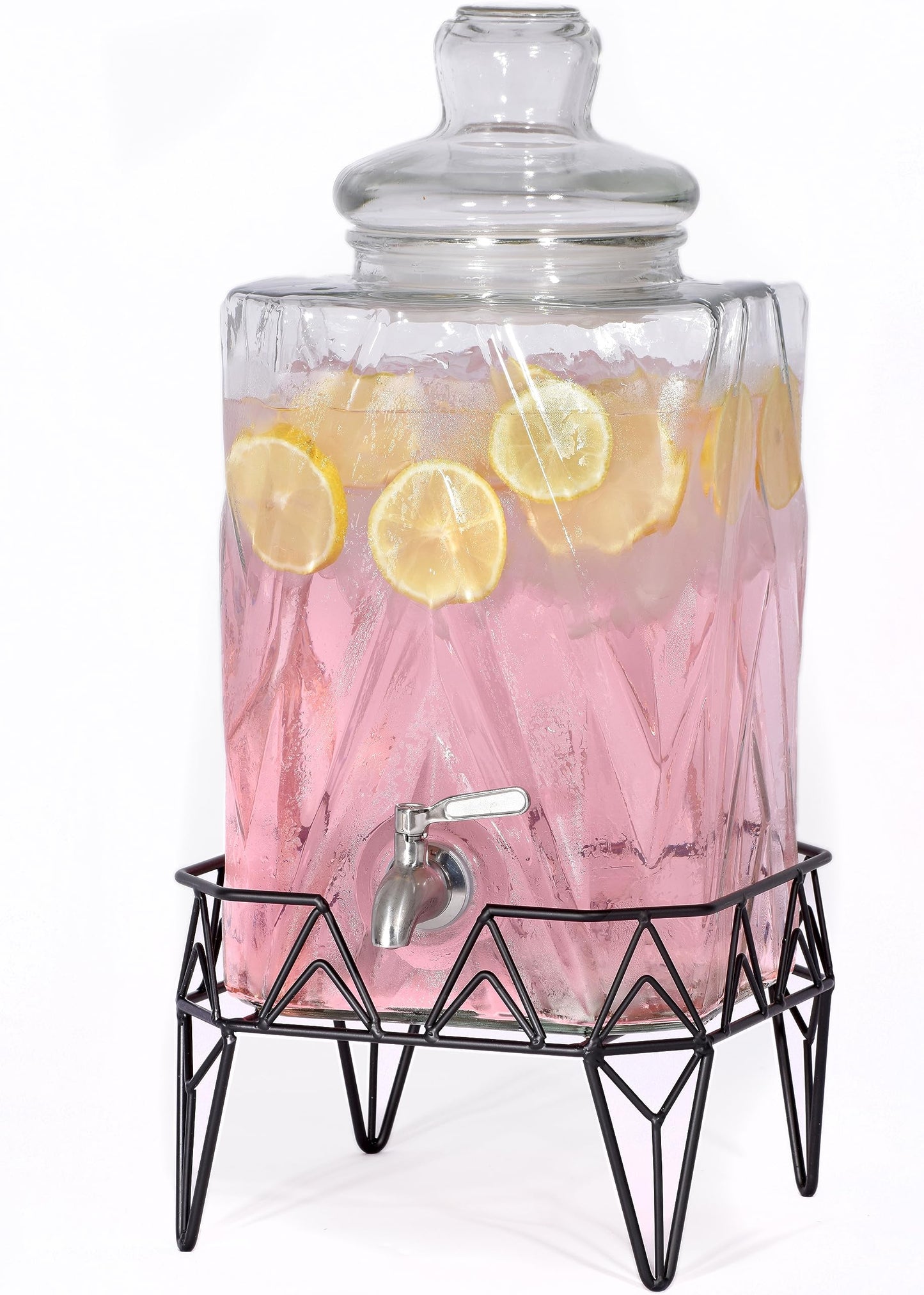 Glacial Ice Design Glass Beverage Dispenser with SS Spigot and Stand - 2.5 Gal