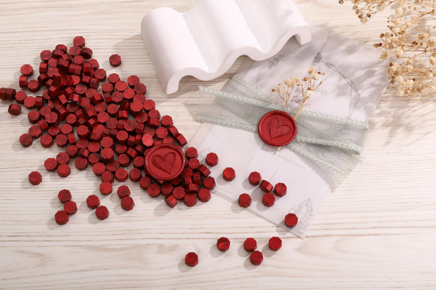 Yoption 360Pcs Blood Red Sealing Wax Beads with 2 Spoons and 4 Tea Candles for Wax Seal Stamps, Cards, Wedding Invitations, Wine Packaging, Gift Wrap, Envelopes
