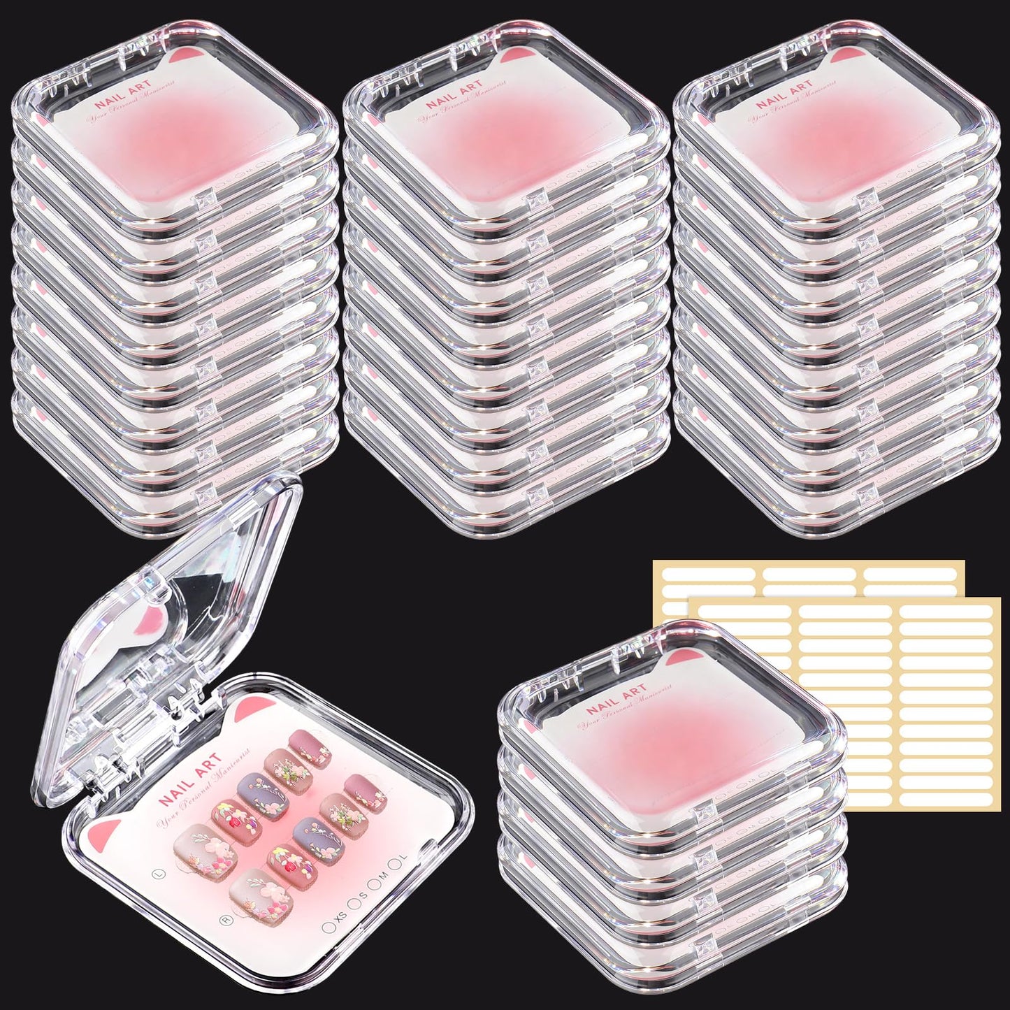 Sopoloray 30 Set Press On Nail Display Box with Adhesive Tape and Card,Acrylic Nail Organizer Storage Case for Artificial Nail Packaging,Nail Salon Display Commercial Use