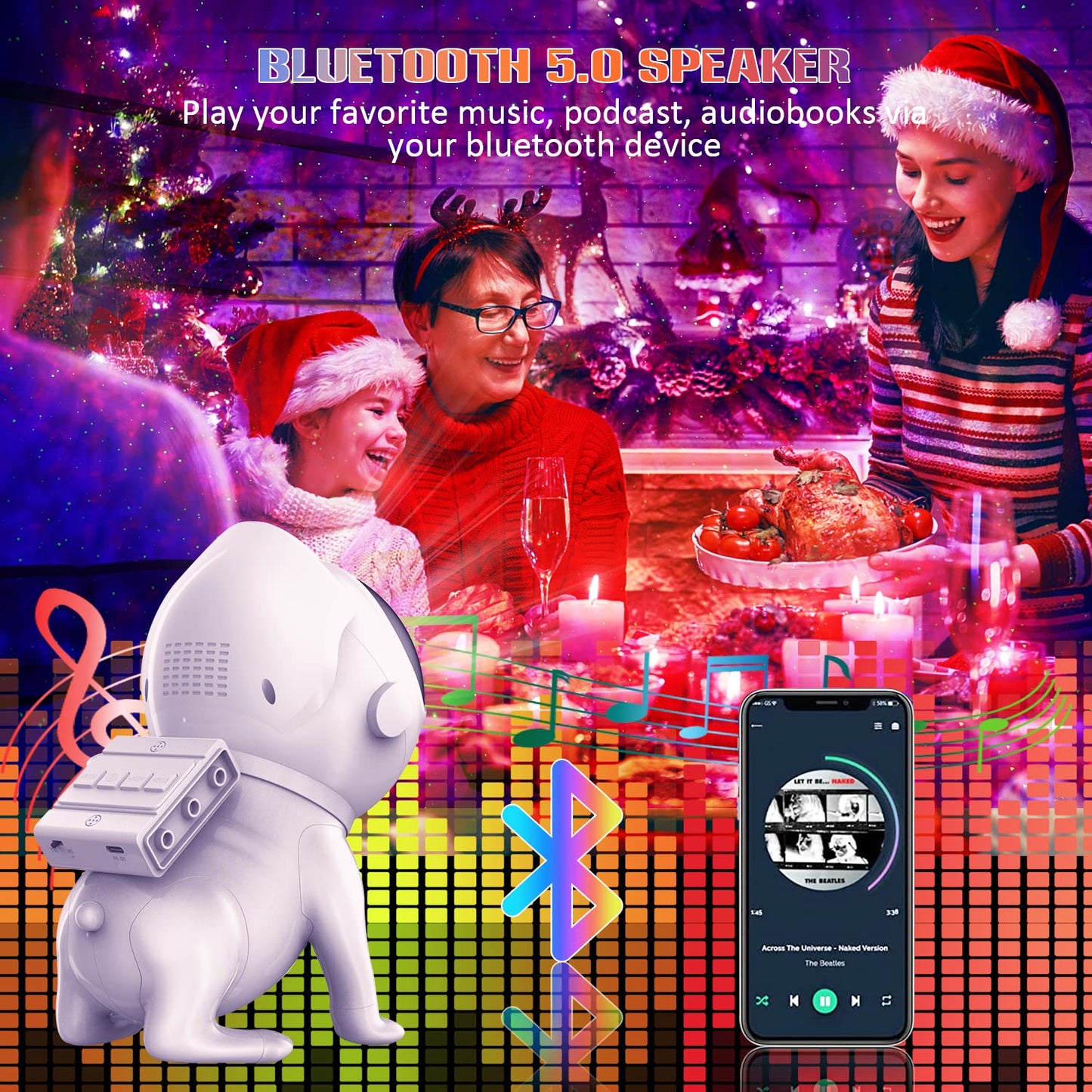 Star Projector Night Light Space Dog,Galaxy Projector LED Night Light Built-in Bluetooth Speaker,Smart APP Control,Timer and Remote,for Kids Adults Bedroom,Gifts for Christmas Birthdays