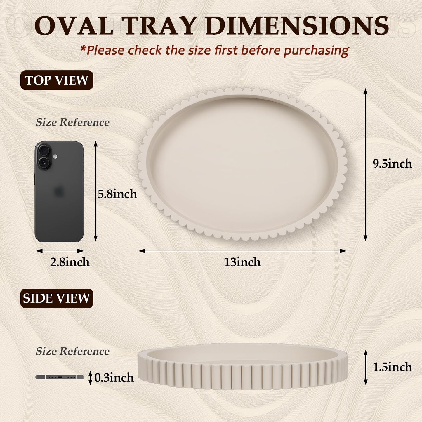 Cathyeen Oval Tray for Coffee Table Decor, 13" Concrete Coffee Table Tray, Table Centerpieces Decorative Trays for Home Decor, Modern Decorative Trays, Centerpiece Trays, Gray