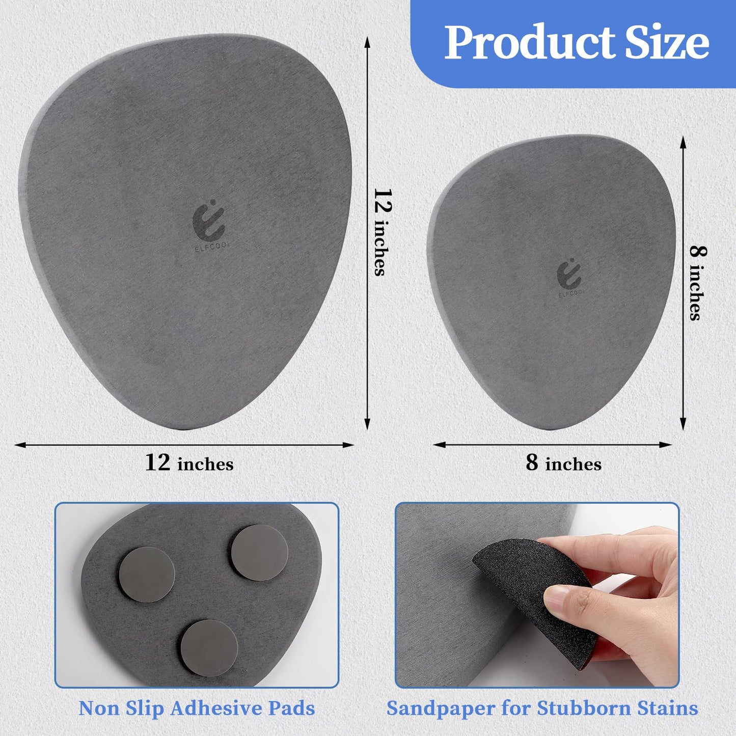 Elfcool Quick Dry Absorbent Flower Pot Saucer Dirp Tray Diatomaceous Earth Plant Mat for Indoor Outdoor Plants (8''&12''-Dark Grey-2pack)