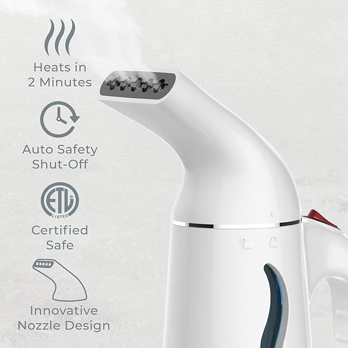 Pure Enrichment PureSteam Portable Fabric Steamer - Handheld Travel Garment Steamer Removes Wrinkles & is Safe on All Fabrics - Fast-Heating, Lightweight, Auto Safety Shut-Off, & Long Cord (White)