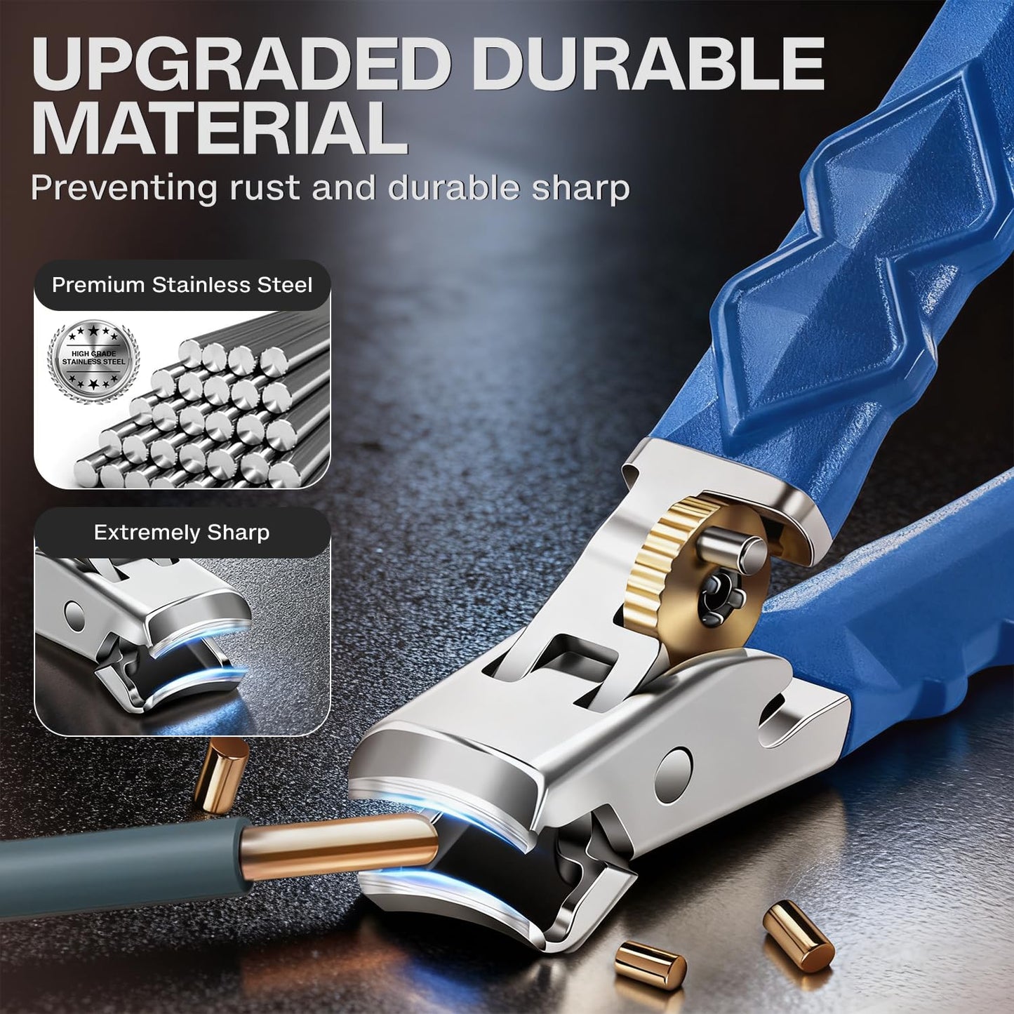 Flikino Wide Jaw Toenail Clippers for Thick Nails - Heavy Duty Stainless Steel Nail Clippers with Ergonomic Handle, Ultra Sharp Ingrown Nail Cutters for Men & Seniors.