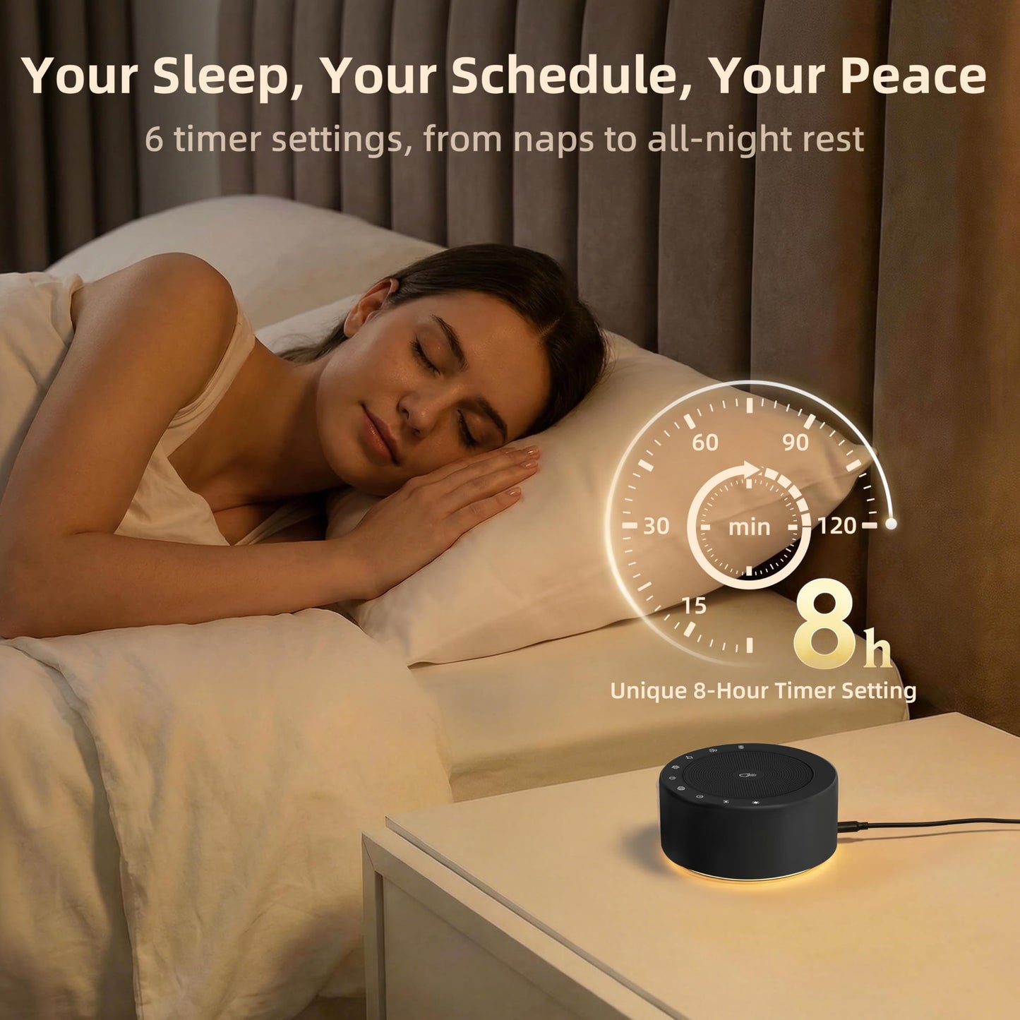 Kipcush White Noise Machine with Night Light – Nursery Sound Machine with Soft Non-Glare Lamp, 30 Soothing Sounds, 8 Color Lights, Up to 8-Hour Timer for Baby & Adults