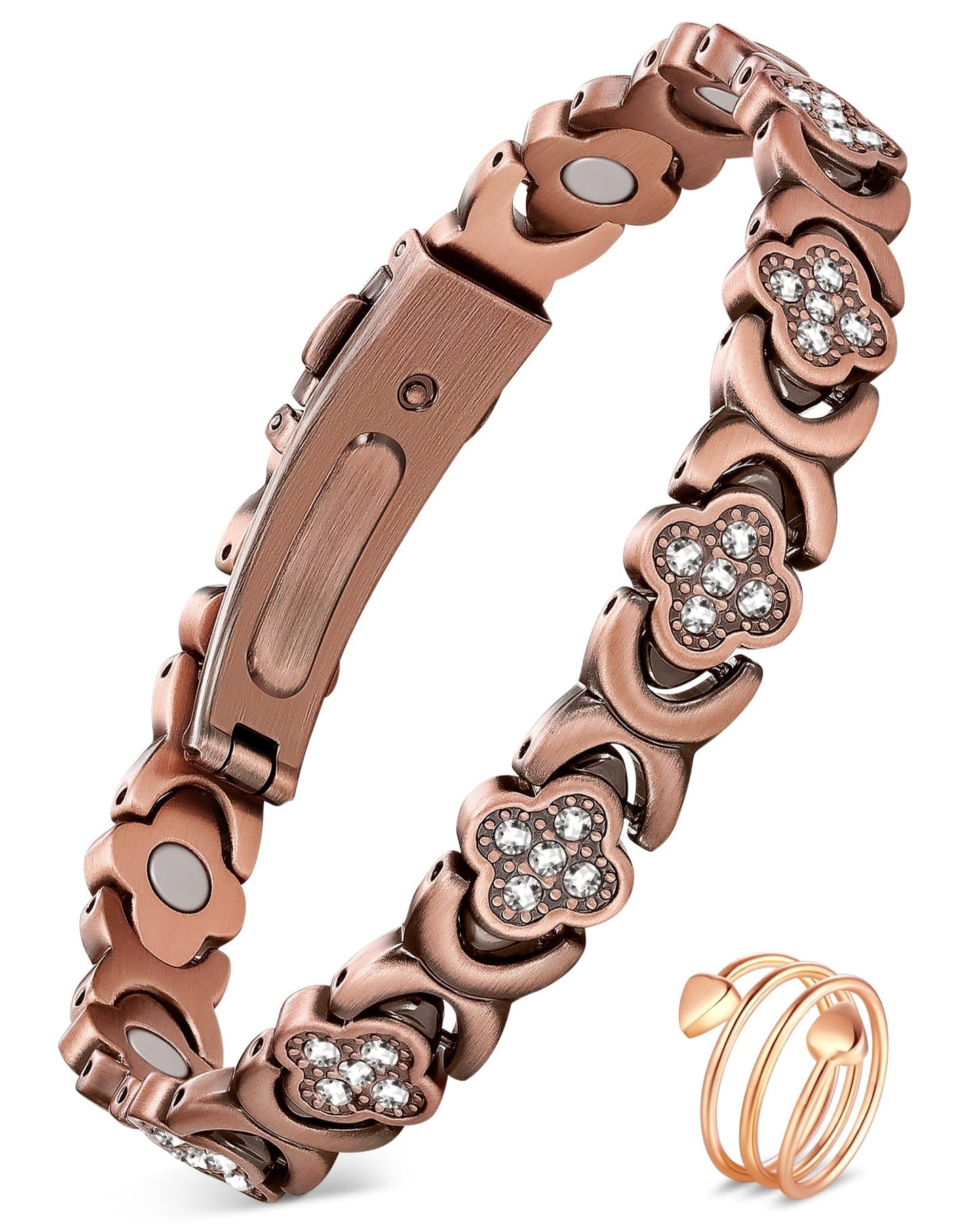 Jecanori Copper Magnetic Bracelets for Women&Ring, Pure Copper Bracelet with 3500 Gauss Magnets,Ideal Gift
