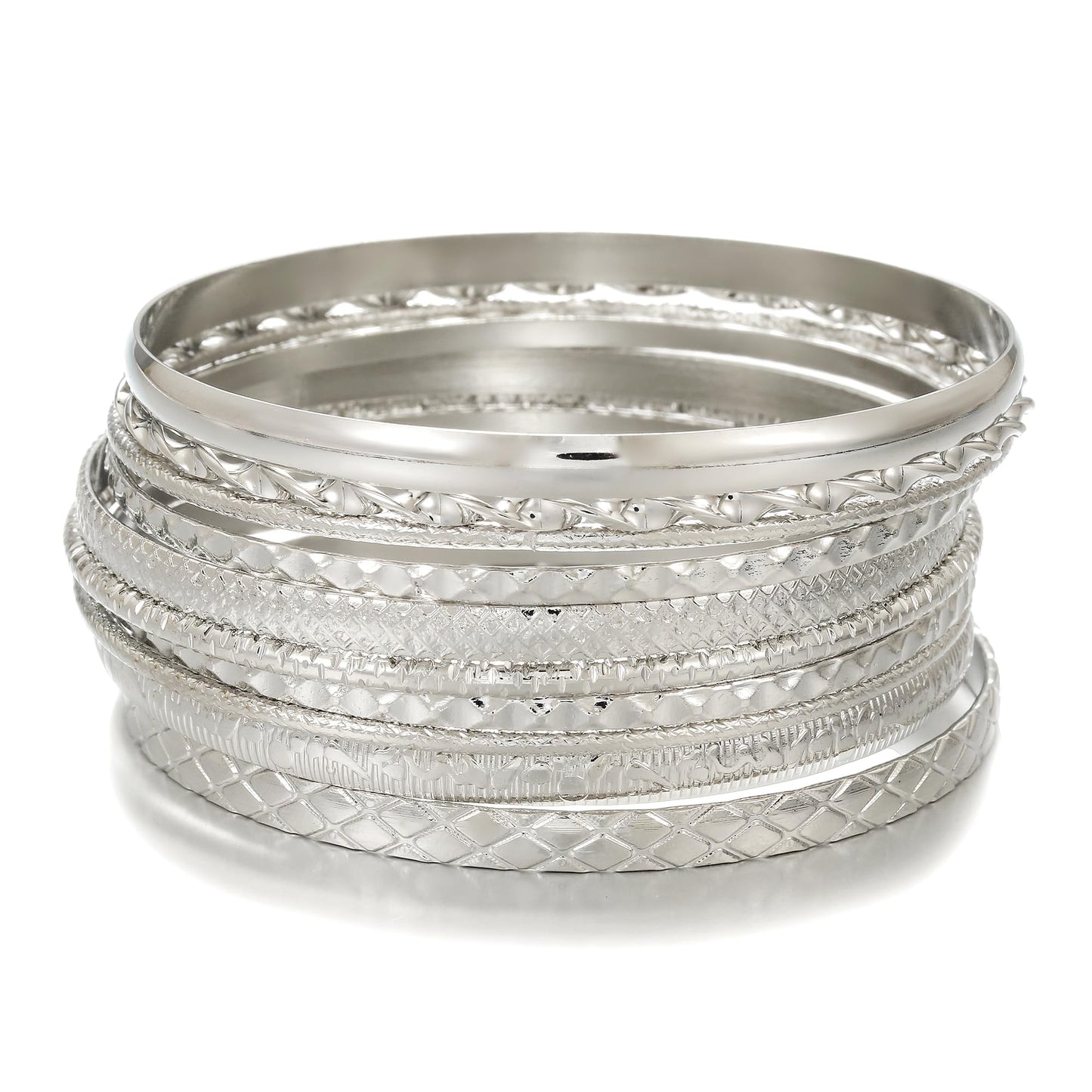 AYWFCBF Silver Bangle Bracelets for Women, 10 Pcs Boho Stackable Bangles Multi Layer Textured Chunky Bracelets Jewelry Set for Women
