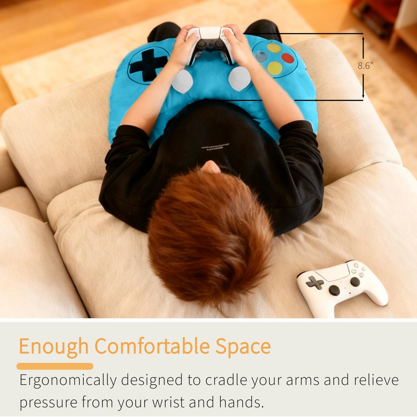 Moginno Gaming Pillow, Lap Desk Reading Pillow for Adults Teens, Arm Support Pillow for Sitting in Bed Sofa, Playing Steam Deck/Switch/Xbox/PS5, Gamer Gifts for Men Teenage Boy, Blue