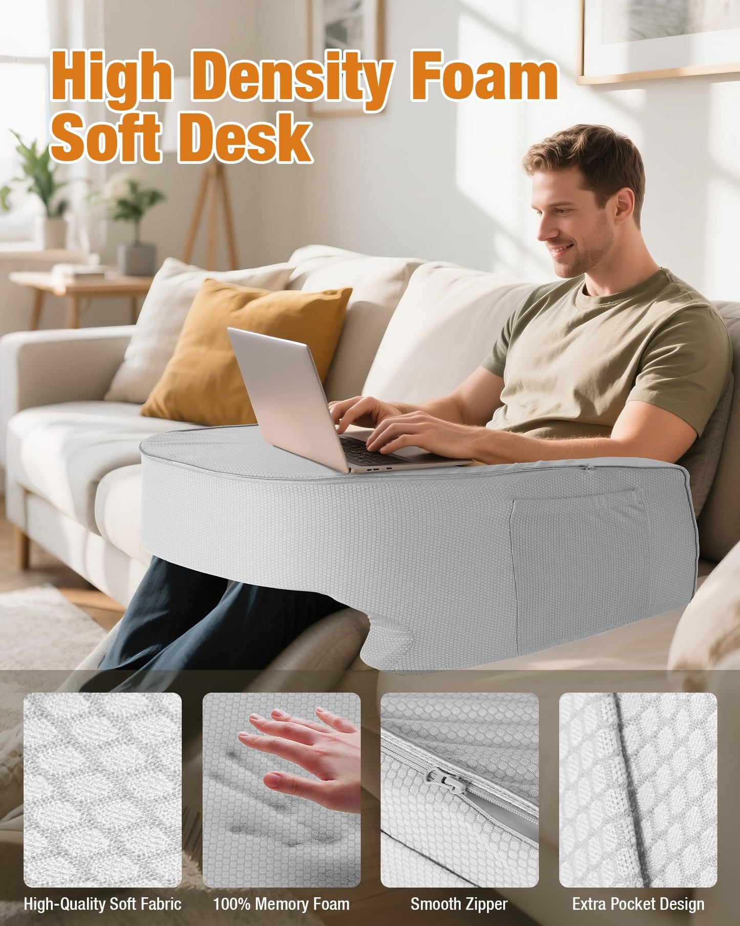 ASIEIT Lap Desk for Adults, 23.2" D x 20.8" W Memory Foam Gaming Pillow Desk with Arm Rest & Pocket, Bed Desk & Reading Pillow for Working, Gaming, Crochet on Couch, Bed, Carpet