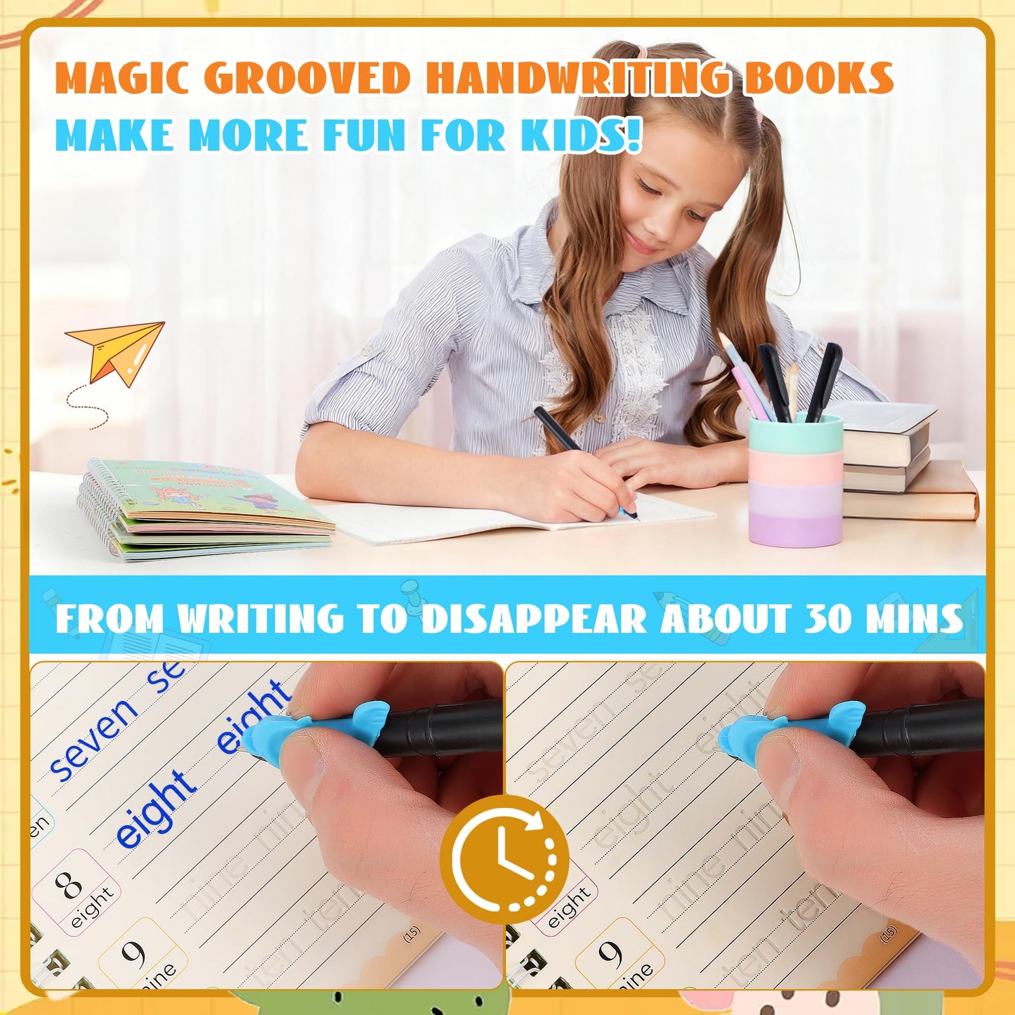 Magic Grooved Writing Practice Books, Reusable Grooved Handwriting Practice for Kids 3-8, Grooved Writing Books for Kindergarten Preschool Kids