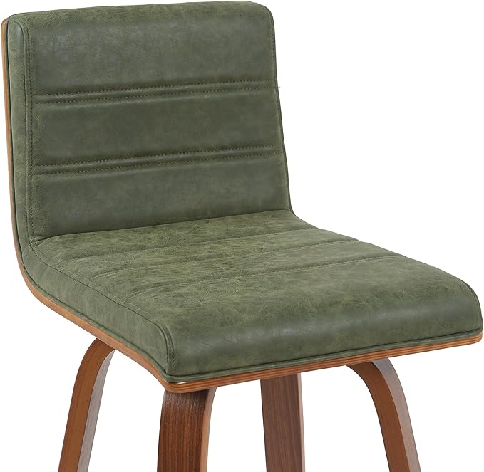 Vienna Modern Swivel Bar Height Stool with Vintage Green Upholstered Seat and Walnut Finished Wood Frame Set of 2