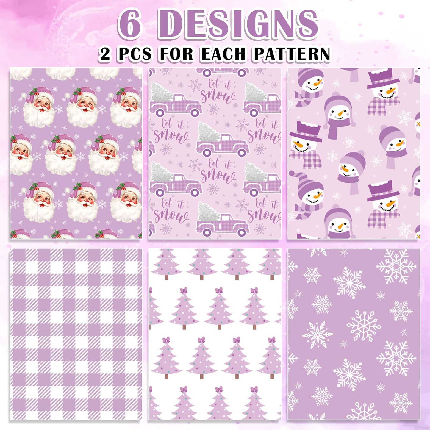 Whaline 12 Sheets Christmas Wrapping Paper - Not Roll - Purple Santa Tree Snowman Snowflake Gift Wrap Paper Folded Flat for DIY Crafts Xmas Winter Holiday Party, 19.7 x 27.6 Inch
