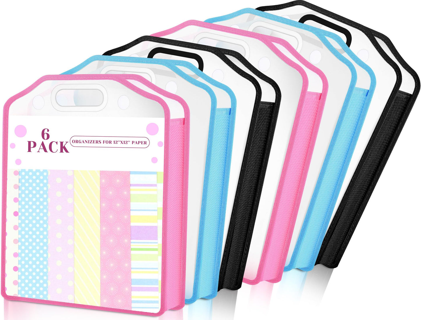 PerKoop 6 Pcs Scrapbook Paper Storage Organizer 12'' x 12'' Sheets Portable Expandable Paper File Storage with Handle and Button Closure for Holding Scrapbook File Cardstock(Blue, Black, Pink)