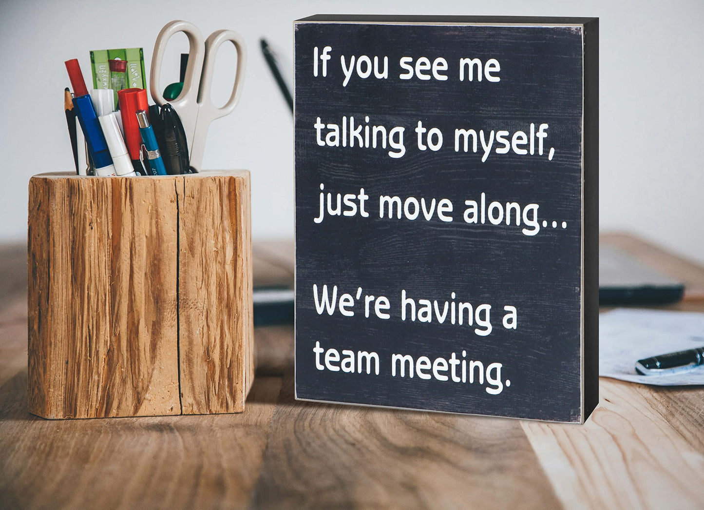 Esur Funny Office Desk Decor Wood Box Sign - Home Office Decorations Supplies for Women - Cute Cubicle Desk Accessories