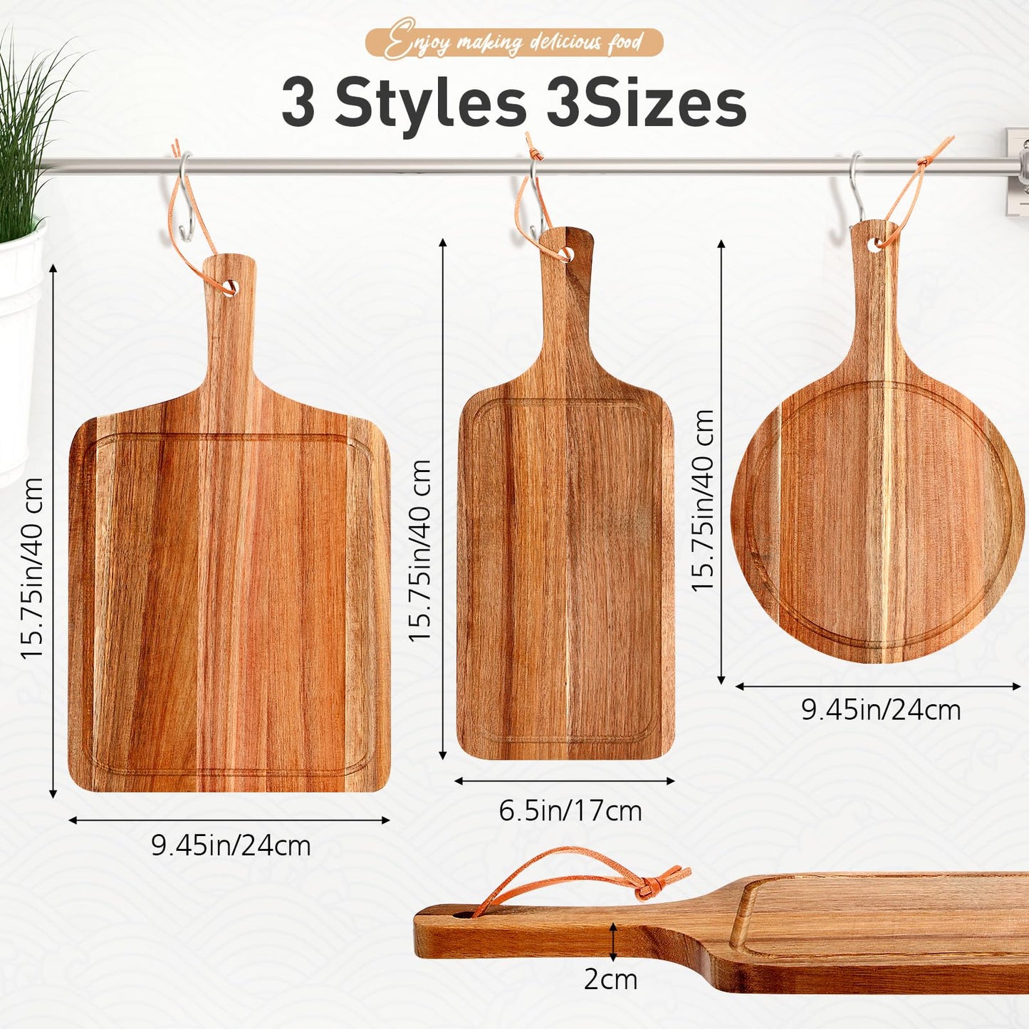 Kathfly 3 Pcs Mother's Day Acacia Wood Cutting Board Set with Handle Summer Wooden Charcuterie Cheese Board Hawaii Chopping Serving Tray Butter Pizza Serving Tray for Holiday Kitchen Gift, 3 Style