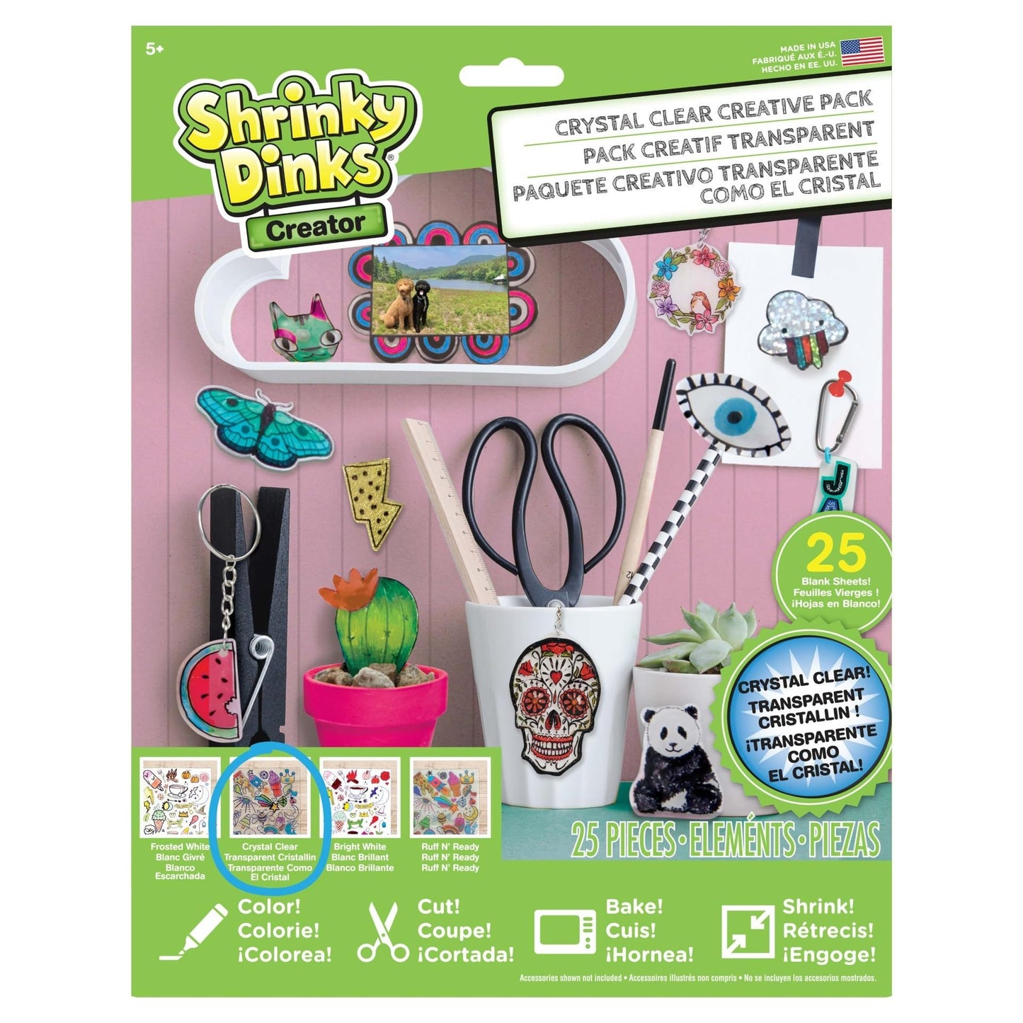 Shrinky Dinks Creative Pack, 25 Sheets Crystal Clear, Kids Art and Craft Activity Set, Kids Toys for Ages 6 Up