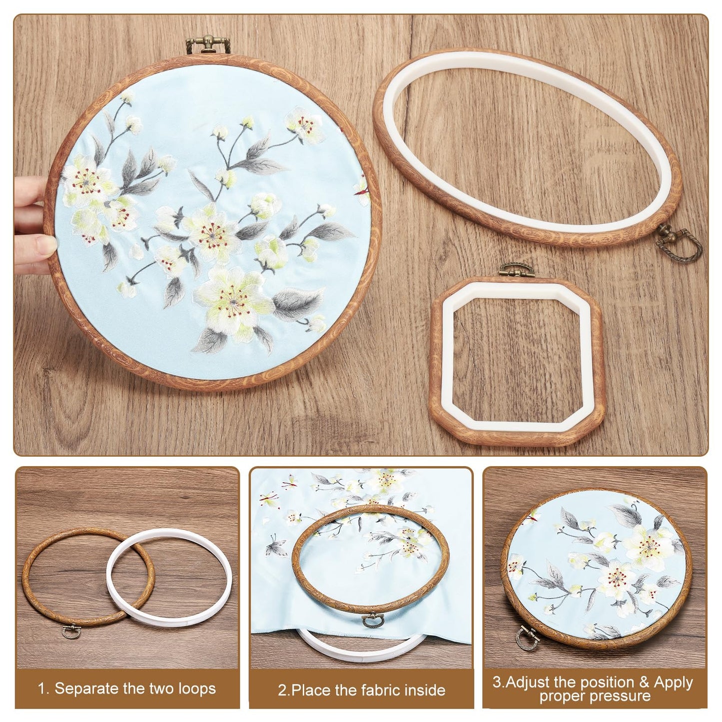 PATIKIL 10 Pieces 6.3"x4.7" Embroidery Hoops Frame Imitated Wood Oval Cross Stitch Hoop Ring for Embroidery Art Craft Handy Sewing Decoration
