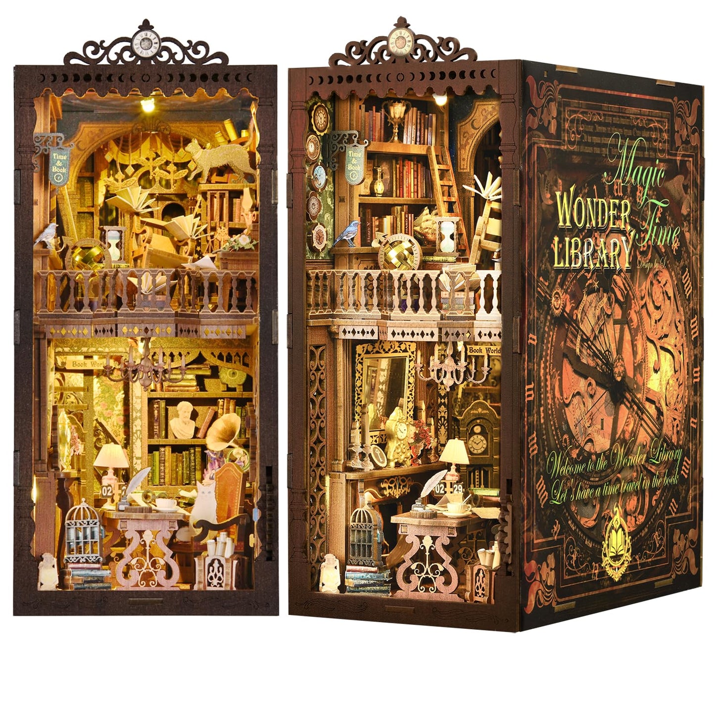 ETKVR Book Nook Kit, Book Nook Kits for Adults DIY Booknook Model Build, DIY 3D Wooden Puzzle Bookend Booknook Bookshelf Insert Miniature Dollhouse Kit for Home Decoration