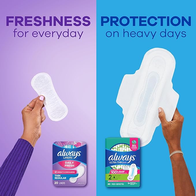 Always Daily Fresh Thin Liners, Regular Absorbency, Unscented Panty Liners, 216 Count (Packaging May Vary)