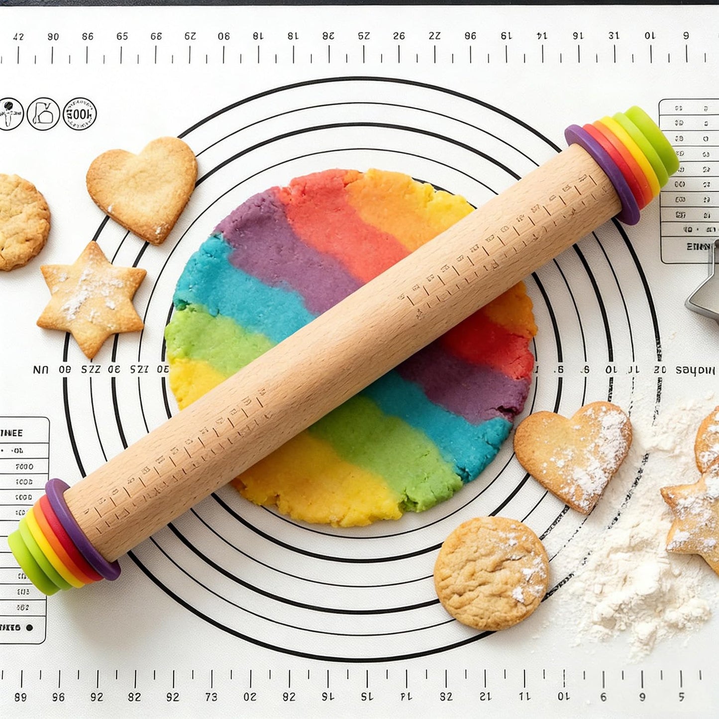 forusom Rolling Pin With Thickness Rings, Adjustable Wooden Rolling Pin Set, 17 inch Rolling Pins for Baking, Biscuit, and Dough Kneading, Pizza Dough, Paster Roller