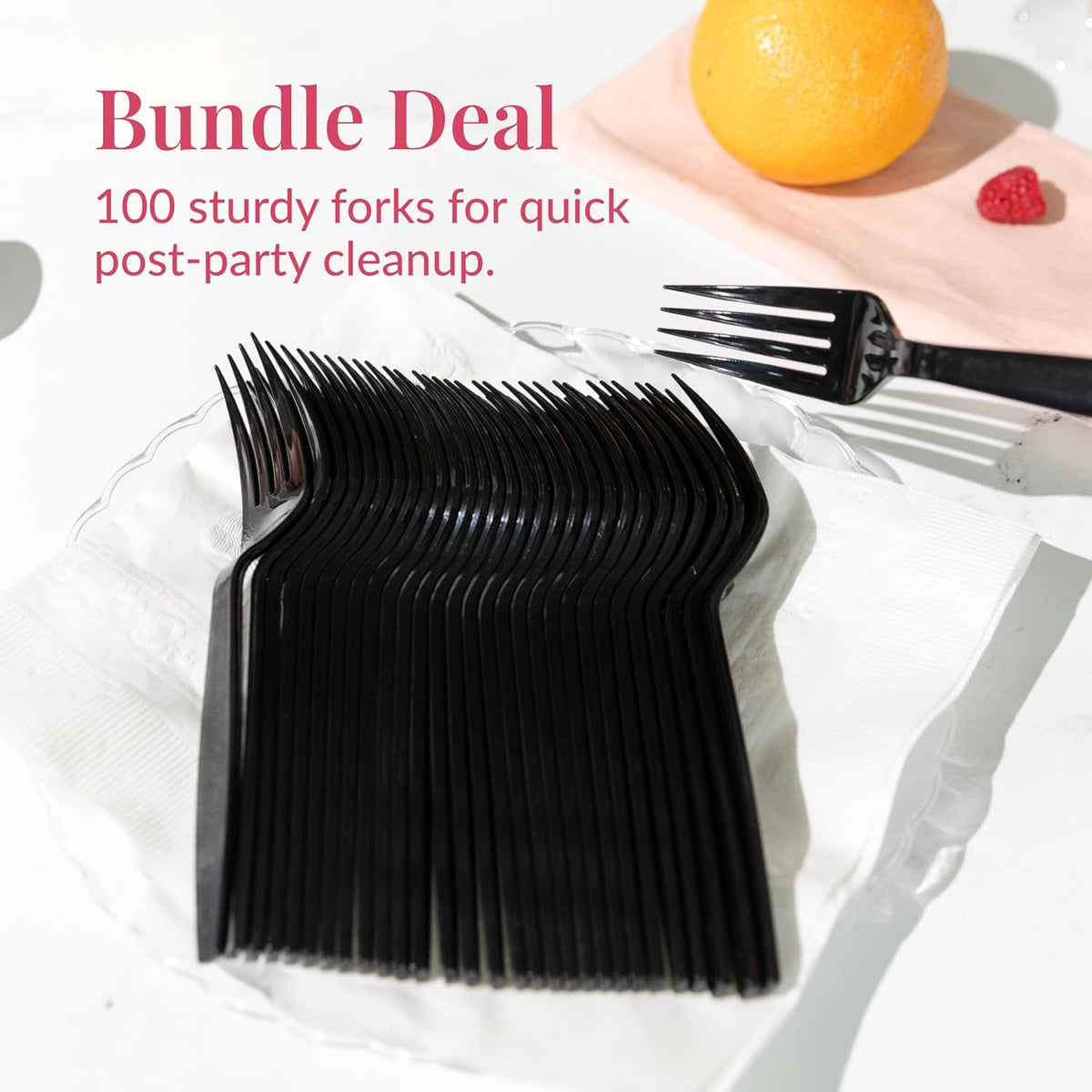 Prestee 100 Black Plastic Forks Heavy-Duty, Heavyweight Plastic Silverware Forks, Fancy Cutlery, Elegant Disposable Forks Pack, Bulk Disposable Flatware, Christmas Holiday Plastic Utensils Set