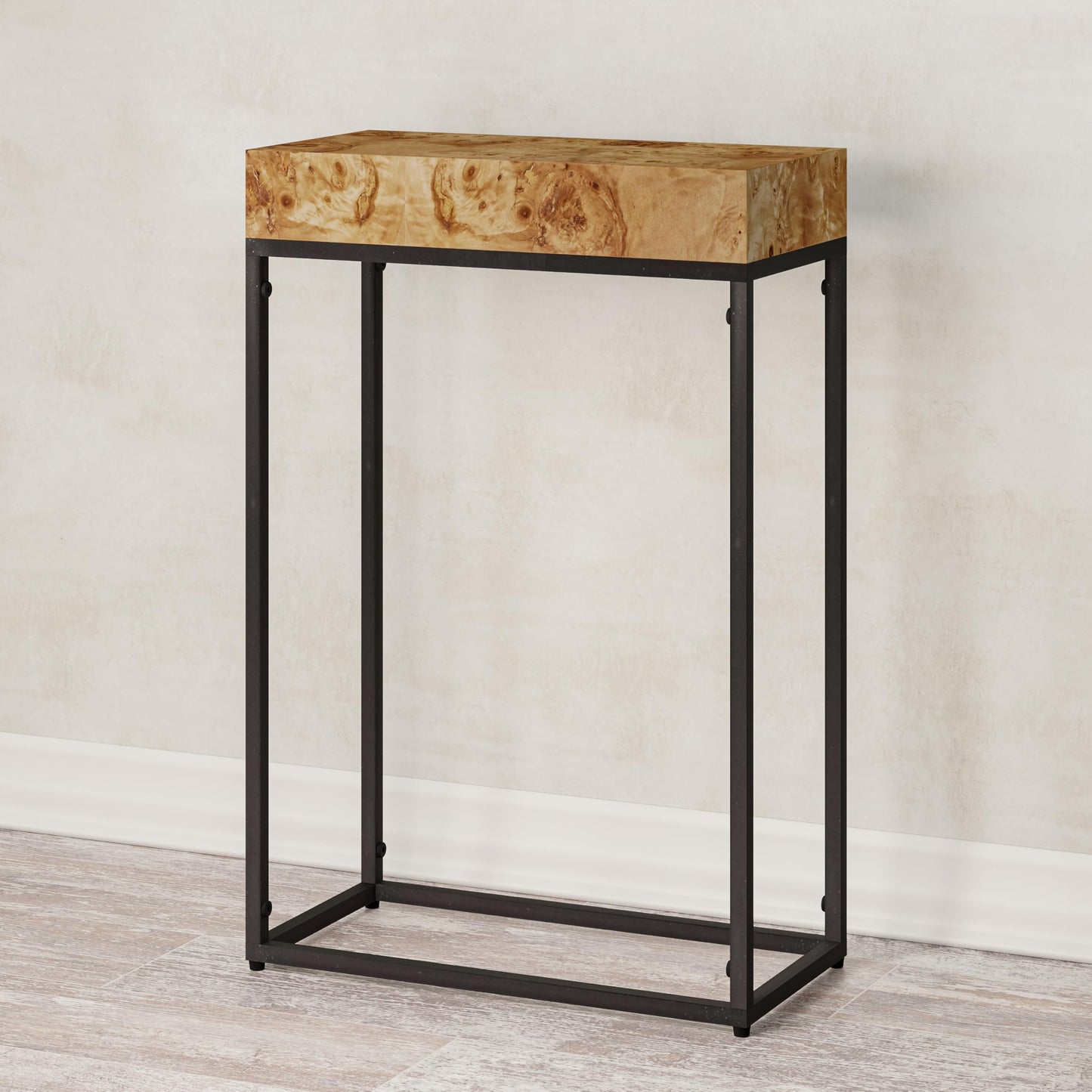 COZAYH Burl Finish Wood Top Tall End Table, Metal Frame Pedestal Display Stand Side Table for Plants, Lamps, or Home Décor, Living Room, Entryway, Office, Rectangular
