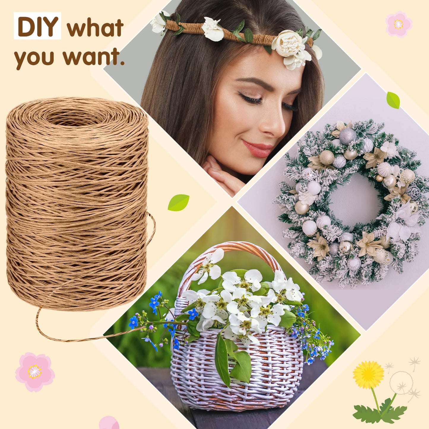 Syhood 1345 Feet Floral Vine Bind Wire Rustic Wrapping Wire for Flower Bouquets(Light Coffee)