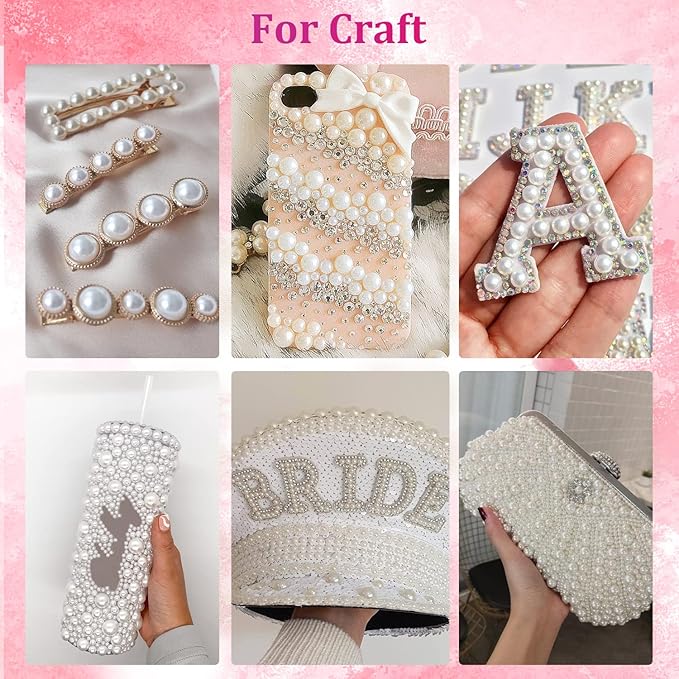 Belleboost Flat Back Pearls Kits 1 Box of Flatback White&Beige Half Round Pearls with Pickup Pencil and Tweezer for Home DIY and Professional Nail Art, Face Makeup and Craft