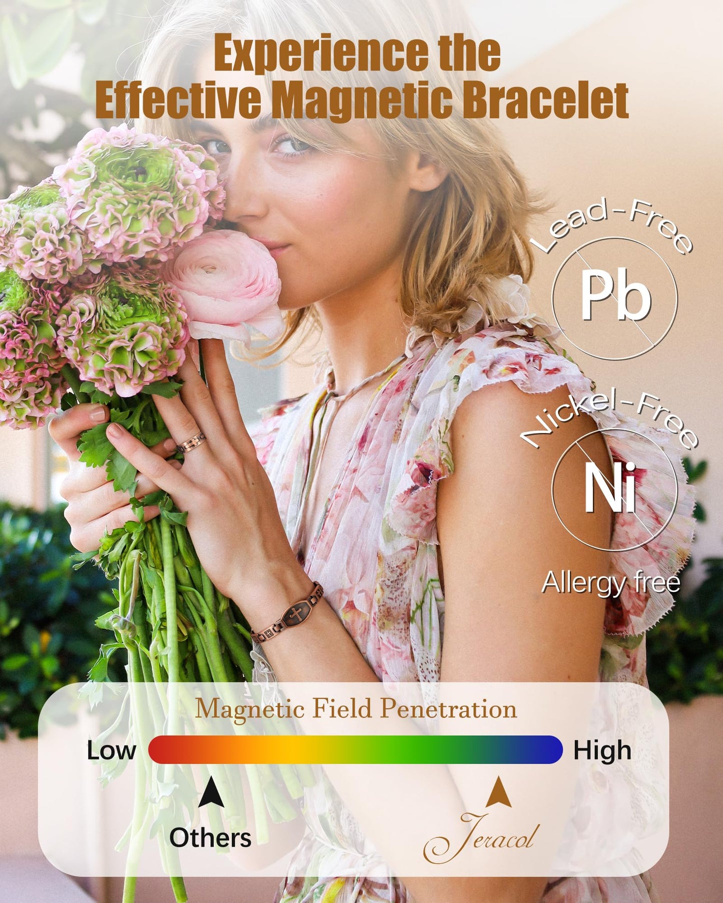 Jeracol Copper Cross Magnetic Bracelet for Women - 99.9% Solid Pure Copper Strong Magnets Jewelry Gift Adjustable Length With Ring