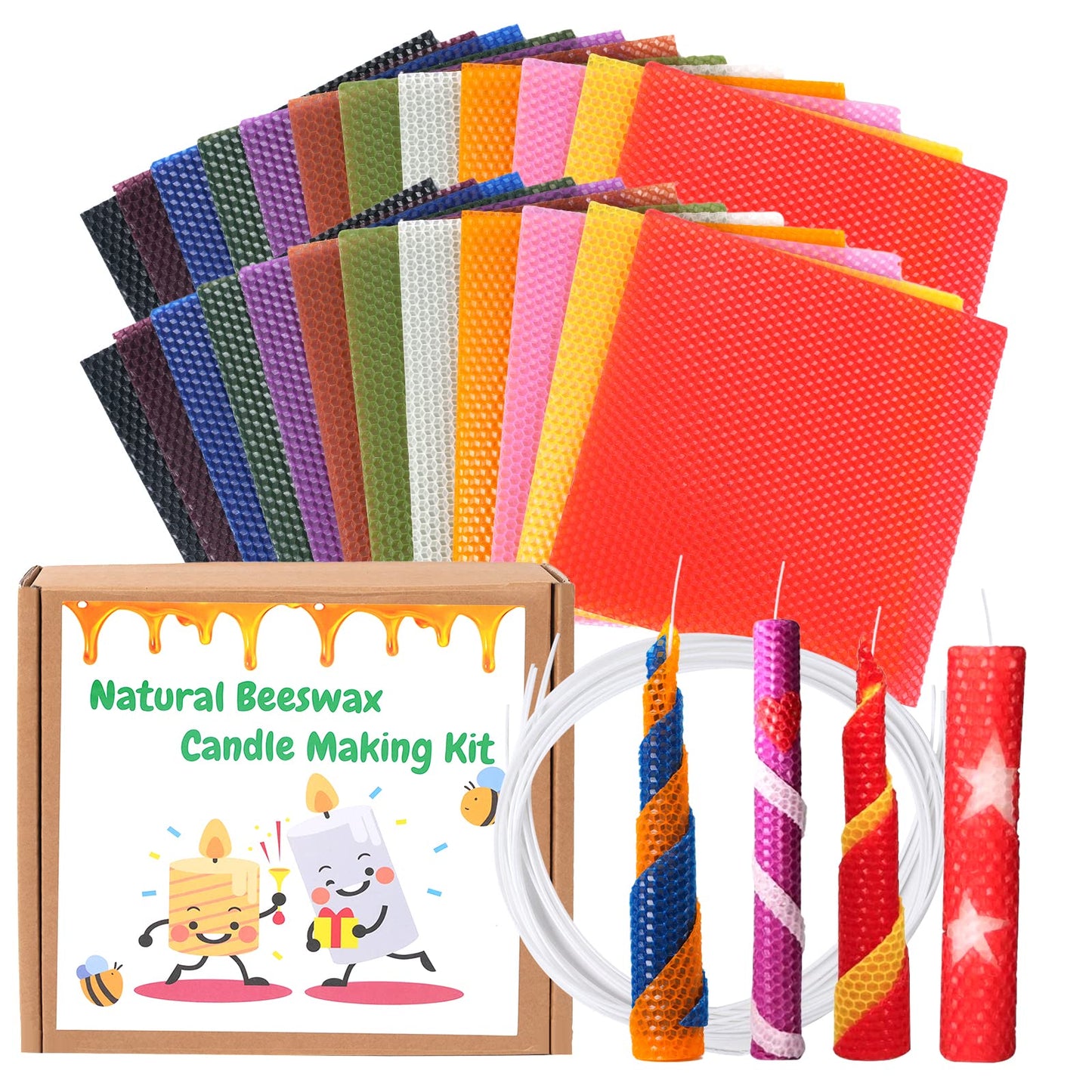 Nafziger 24 Pack 8x8 Inch Beeswax Sheets for Candle Making Kit Starter, Kids & Adults DIY Craft Gift