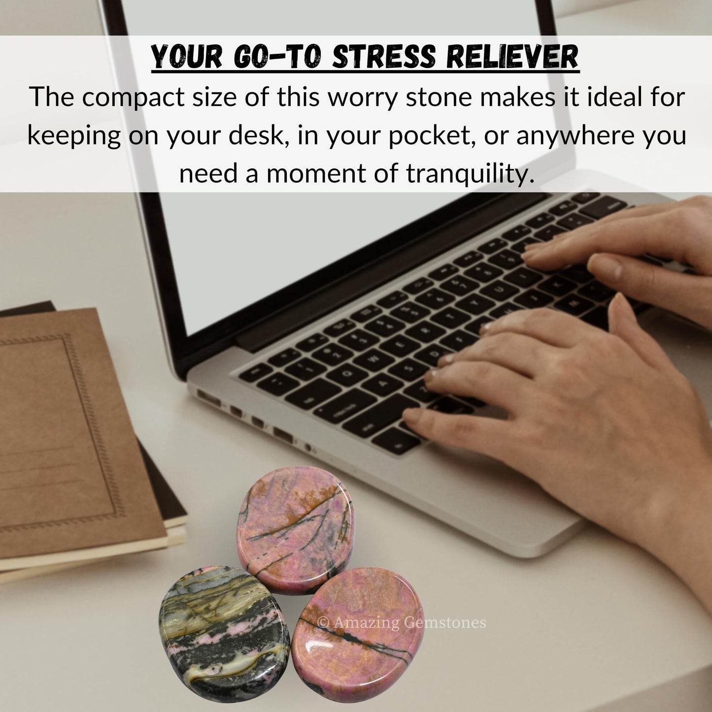 Amazing Gemstone Rhodonite Worry Stone - Pink Crystal for Stress Relief & Meditation