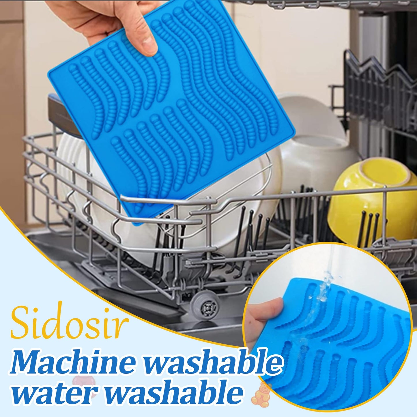 Sidosir 7Pcs Silicone Gummy Bear Molds, Non-Stick Worm Chocolate Mold for Parties, Gummy Heart for Home DIY, Silicone Dinasur Mold for Make Gummies