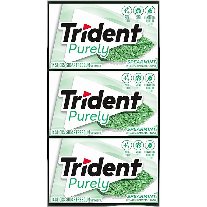 Trident Purely Spearmint Sugar-Free Chewing Gum, 12 Packs of 14 Pieces (168 Total Pieces)