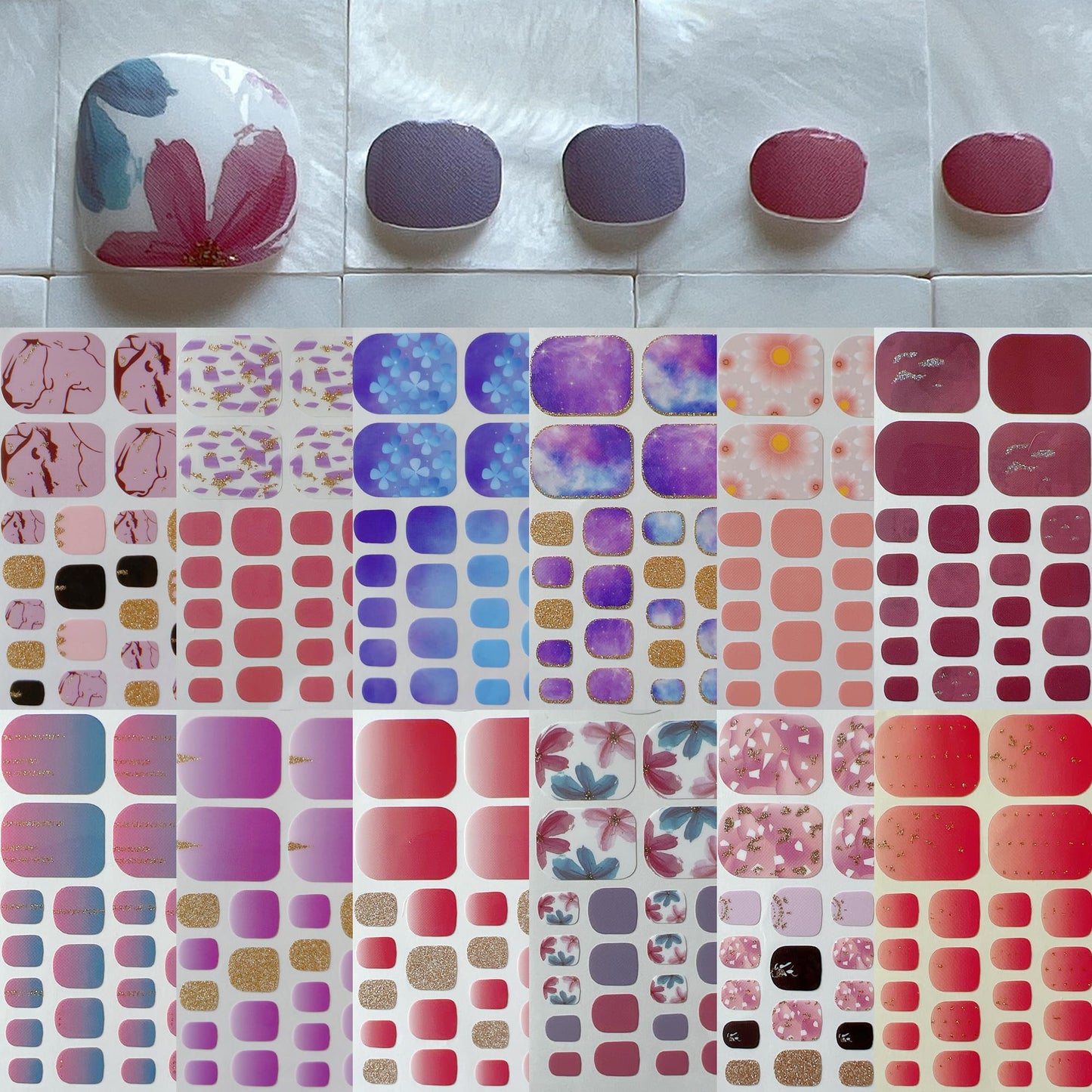 Nail Angel 1set Toe Nail Wraps, Full Cover Stickers, Pure Color Collection, Summer Beach Style Pedicure, Multiple Colors (FOOT016-12PCS)
