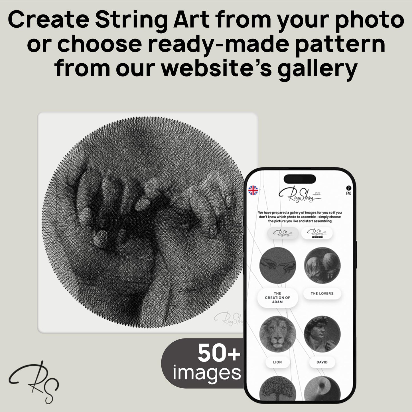 RINGSTRING Art Kit for String Art Creation from Any Photo - Custom Craft Kit for Adults - 3D DIY String Art Kit - Original Gift and Handmade Home Decor