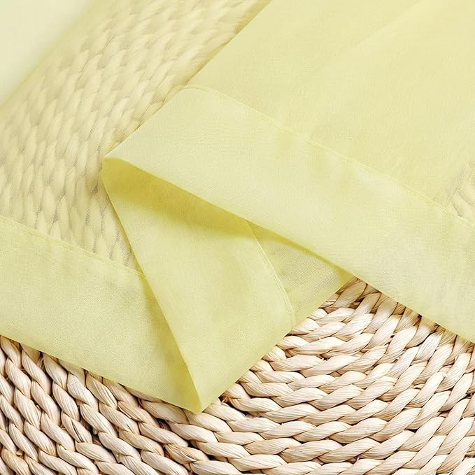 Chyhomenyc Short Sheer Curtains 30 inch Length 2 Panels - Light Filtering Voile Rod Pocket Window Curtians for Bathroom Living Room Farmhouse Small Windows, 42Wx30L inches, Light Yellow