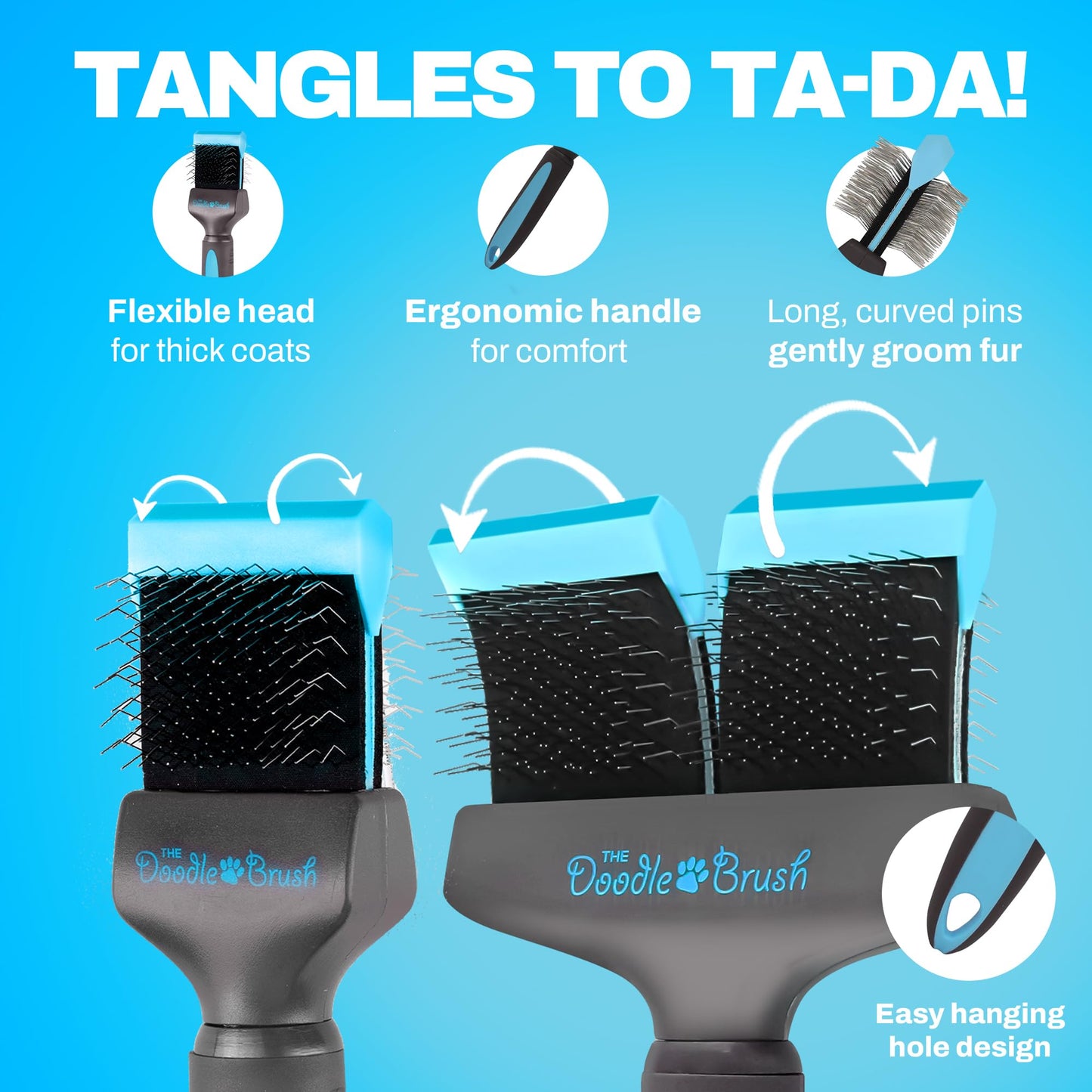 The Doodle Brush - Slicker Dog Brush Bundle for Cockapoo, Goldendoodle & Poodle - Single & Double Head Grooming Brush for Long-Haired Dogs - Detangler & Grooming Tool
