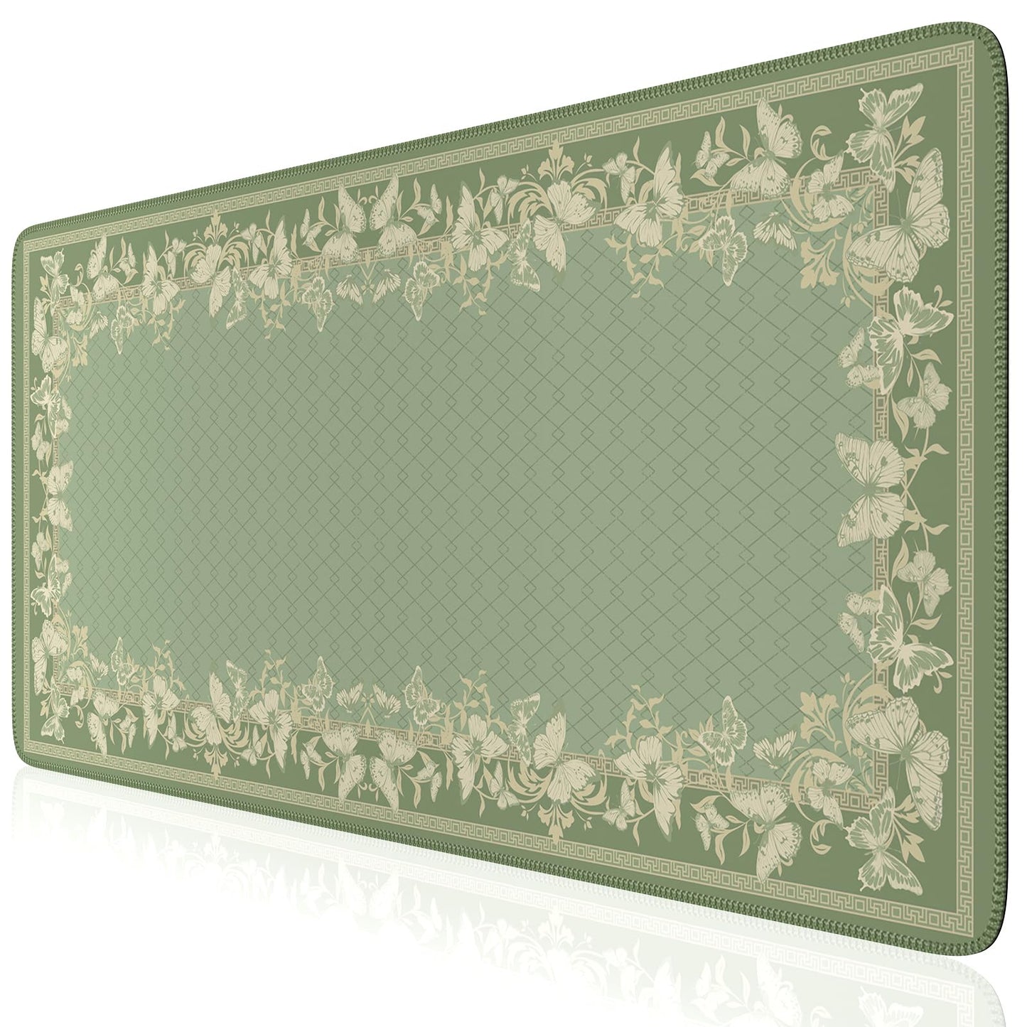 iCasso Floral Desk Mat for Keyboard and Mouse,Cute Gaming Mouse Pad XXL,Anti-Slip Desk Matt for Desktop,Soft Lycra Surface Computer Mat Women,Girly Big Mousepad for Home Office (Light Green)