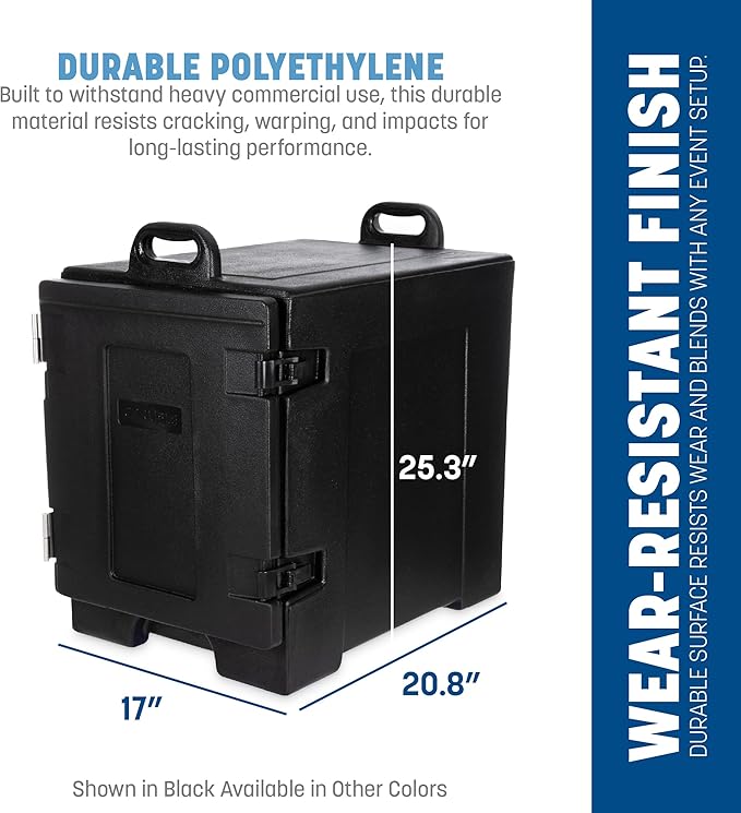 Carlisle FoodService Products Insulated Food Pan Carrier and Warmer, Cateraide Front-Loading Hot Box with Handles, Holds 5 Full or 10 Half 2.5" Pans (Sold Separately), PE Shell, PU Insulation, Blue